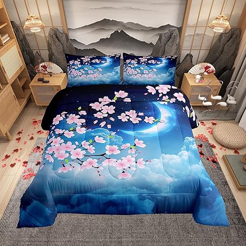 Castle Fairy Juego de edredón de flores rosadas, tamaño matrimonial, con estrellas, luna, cielo nocturno, galaxia, para niñas, mujeres, decoración