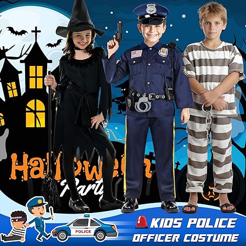 Miniatura 6 de Joycover Disfraz de oficial de policía para niños, disfraz de policía de lujo para niños con accesorios, disfraces de Halloween para niños y niñas,