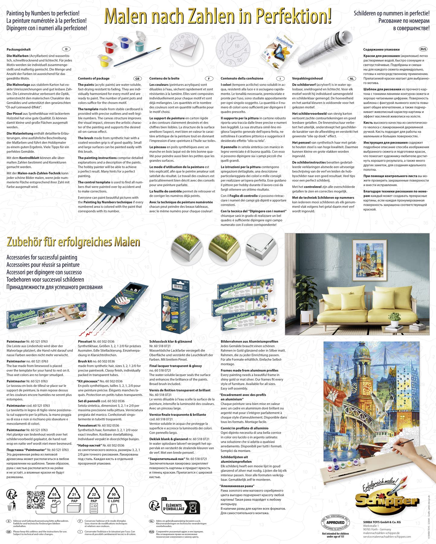 Schipper Malowanie według numerów Hamburg moja perła 40 x 50 cm farby akrylowe pędzel