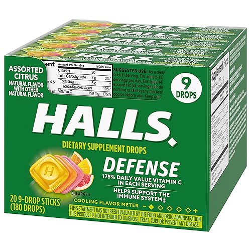 Miniatura 5 de HALLS Defense - Gotas de vitamina C cítricas surtidas, 20 barras de 9 gotas (180 gotas en total)