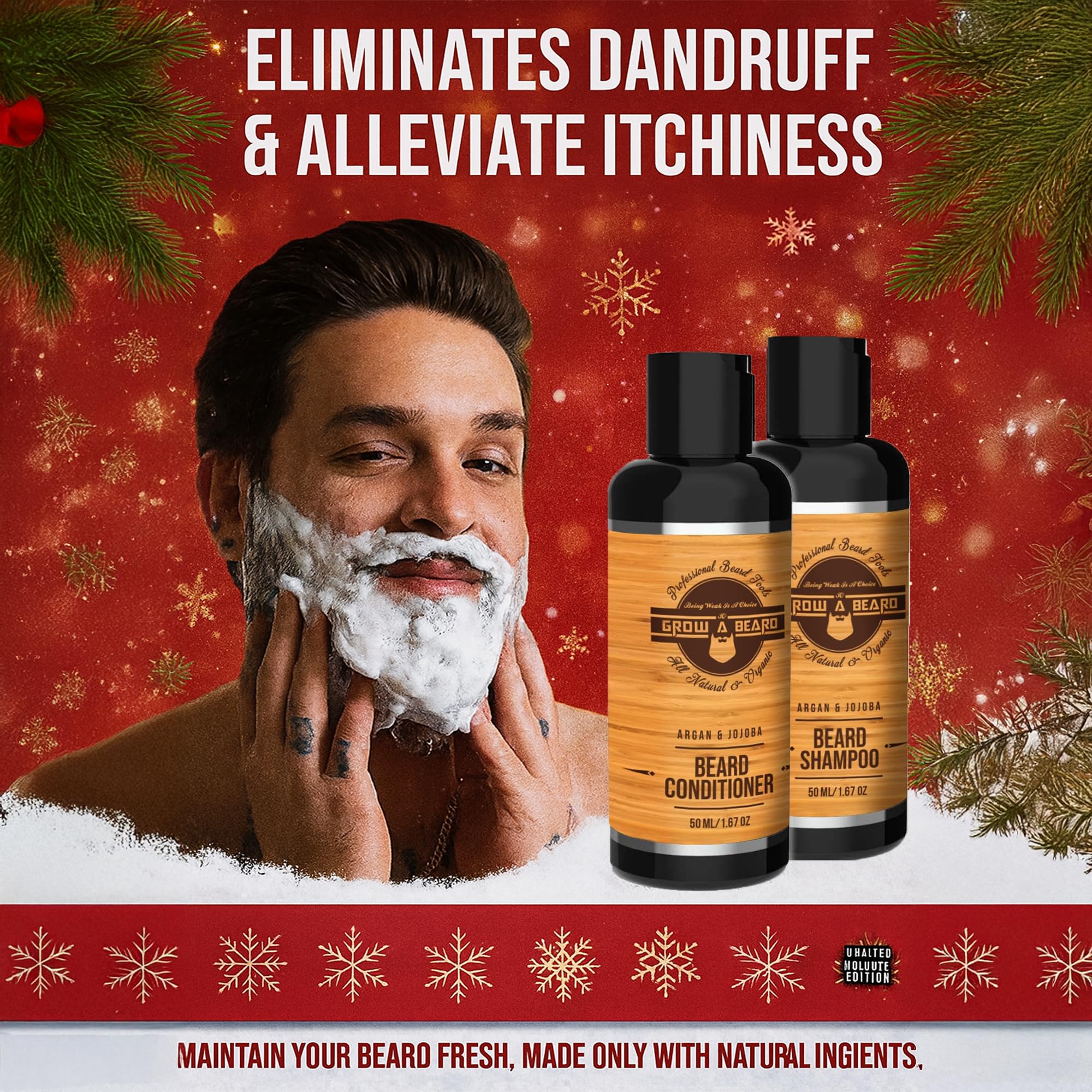 Beard Straightener Grooming Kit for Men, Beard Growth Kit, Wash, Brush & Comb, Unscented Growth Oil, All Natural Chanel Balm, Conditioner, Razor & Scissors, Great Gift Idea for Men's (Bamboo)