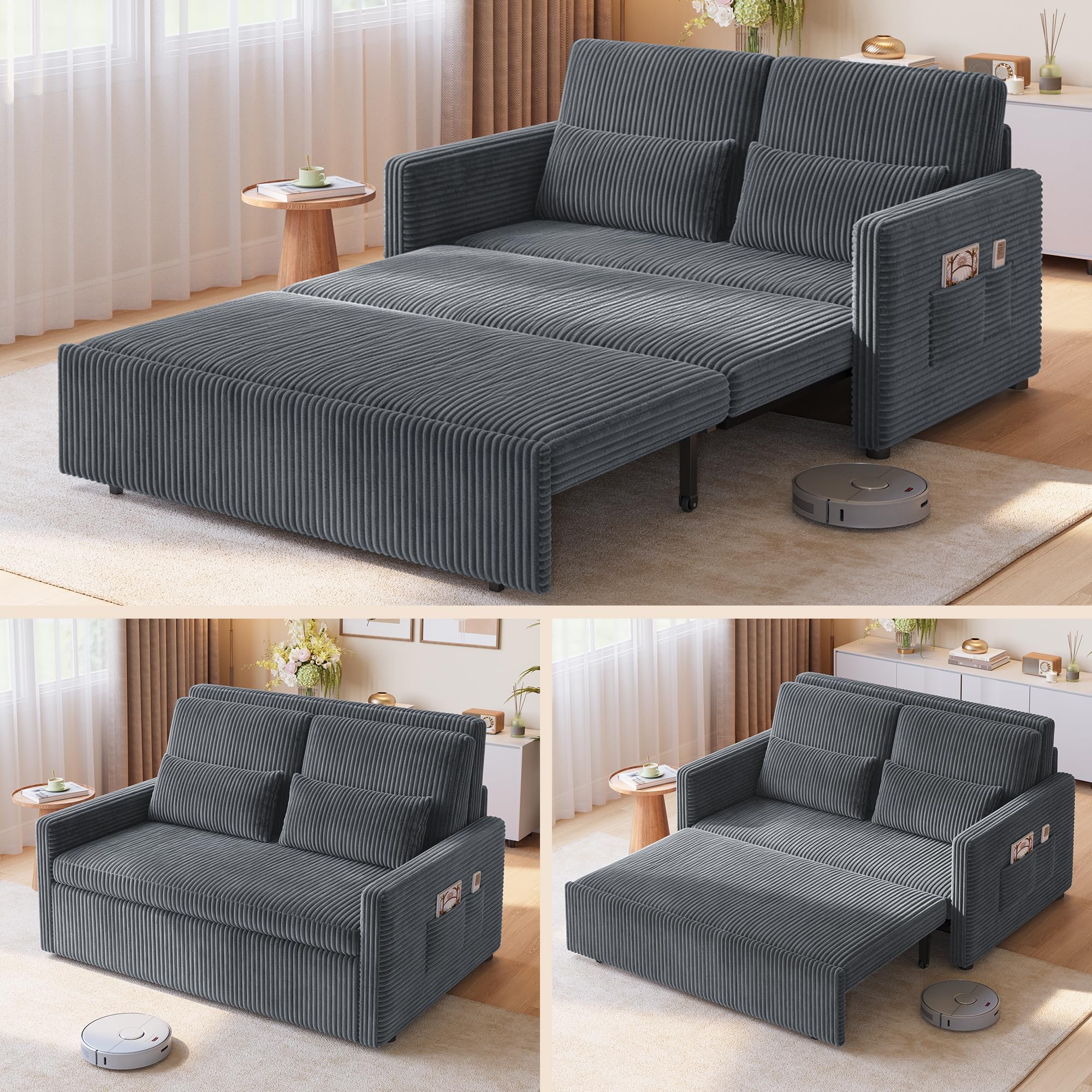 Extended Pull-Out Corduroy Sleeper Sofa