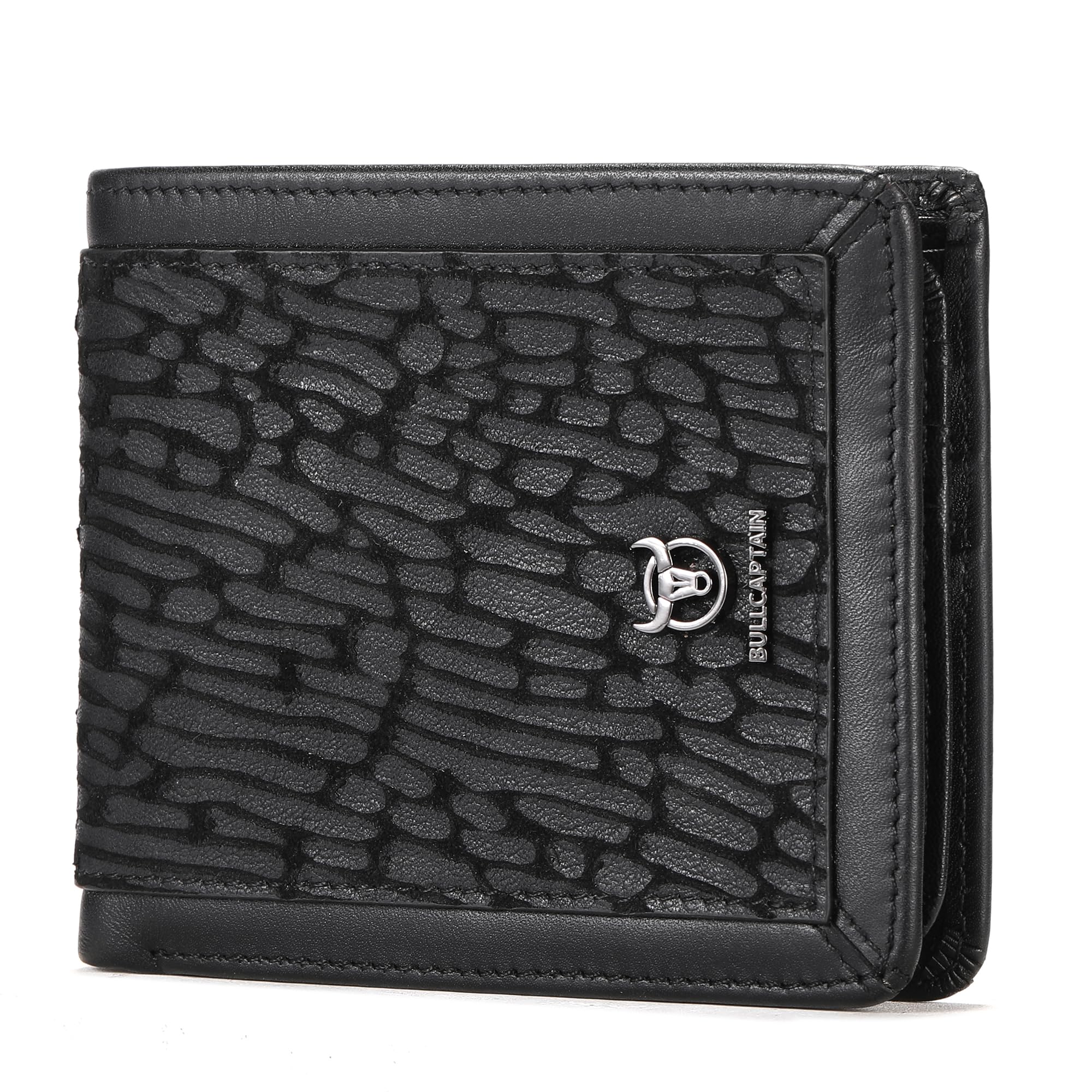 LUKZIJAES Mens Wallets Bifold Black Genuine Leather Wallet for Men RFID Blocking Slim Front Pocket Wallets with 2 ID Window (#13-Black)