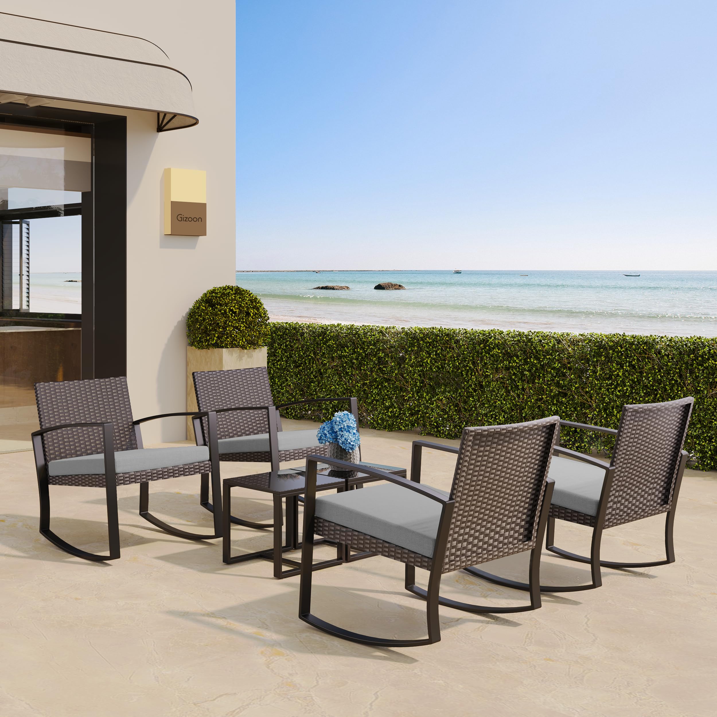 Bealife Set Giardino，Salottino da Esterno，Set di Mobili da Balcone in Rattan, ，Set da Balcone 3 Pezzi per Portici, Cortili, Terrazzi, Balconi, Bordo Piscina (Grigio)