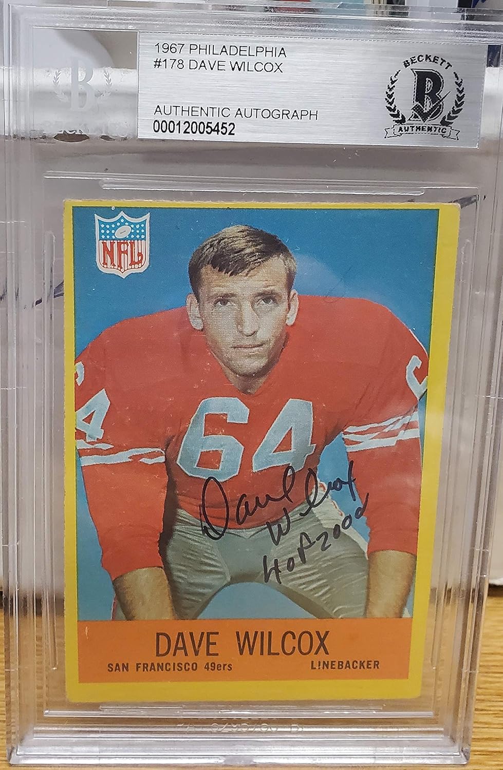 Autographed 1967 Philadelphia Dave Wilcox San Francisco 49ers Rookie Football card #178 BAS Beckett