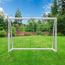 Vallerta Soccer Goal 12x6Ft/10x6Ft/7x5Ft/6x4Ft. Portable Weatherproof PVC Frame with Net, Carry Bag and Ground Stakes, Youth Regulation Sizes for Kids and Adults, Outdoor/Indoor.