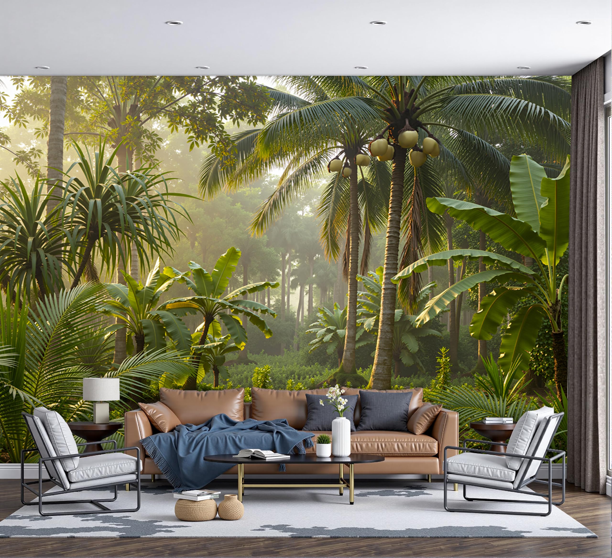 3D Papier Peint Vert Cocotier Brumeux 200X140Cm Mural Paysages Naturels