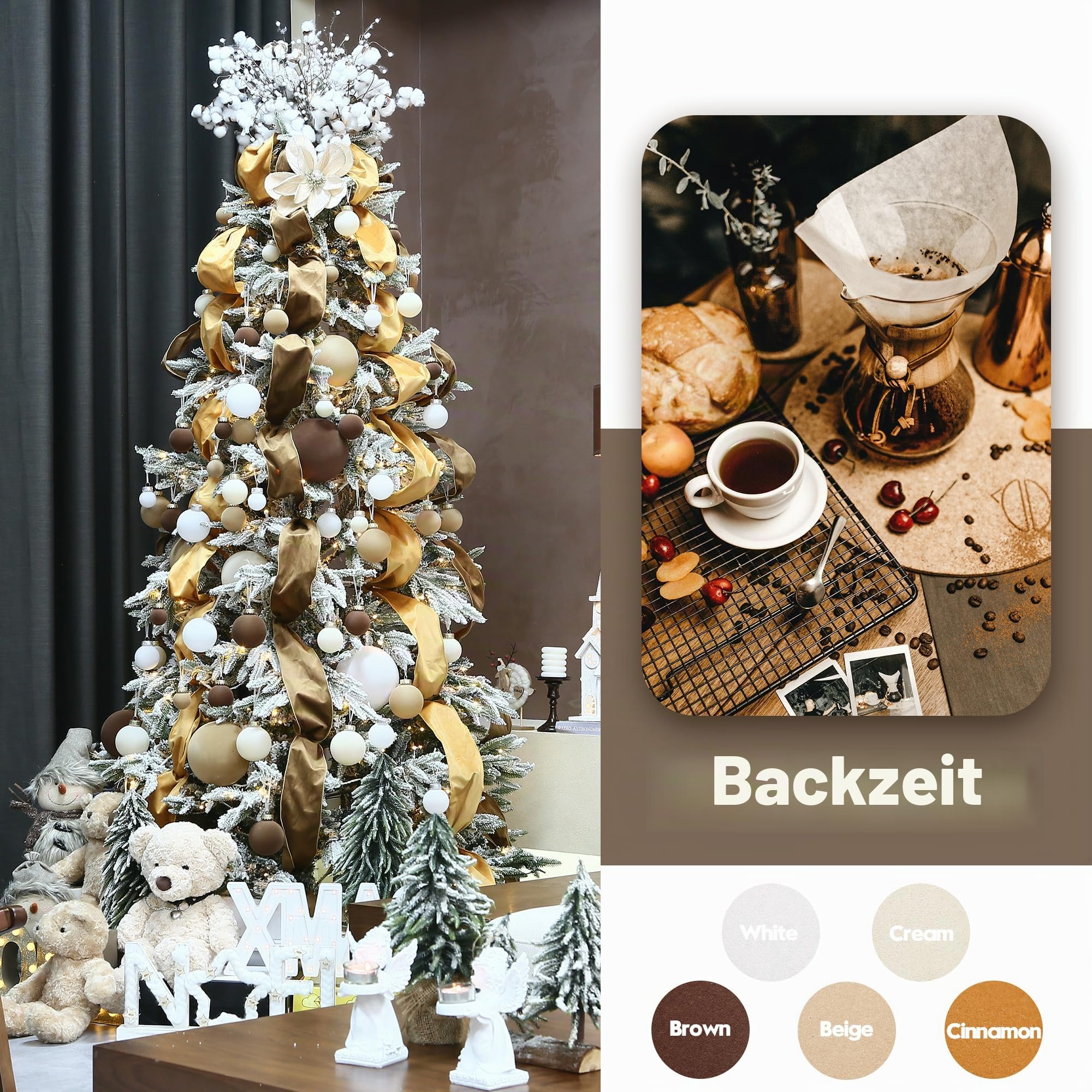 Sea Team 32er-Pack Samt Weihnachtskugeln Verschiedene Größen Creme
