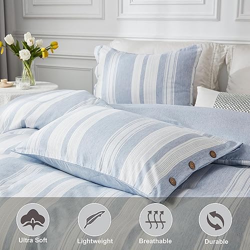 Miniatura 3 de MUKKA - Funda de edredón de microfibra con botones, lino jaspeado tipo Chambray, estilo moderno, suave, con cierre de botones de coco