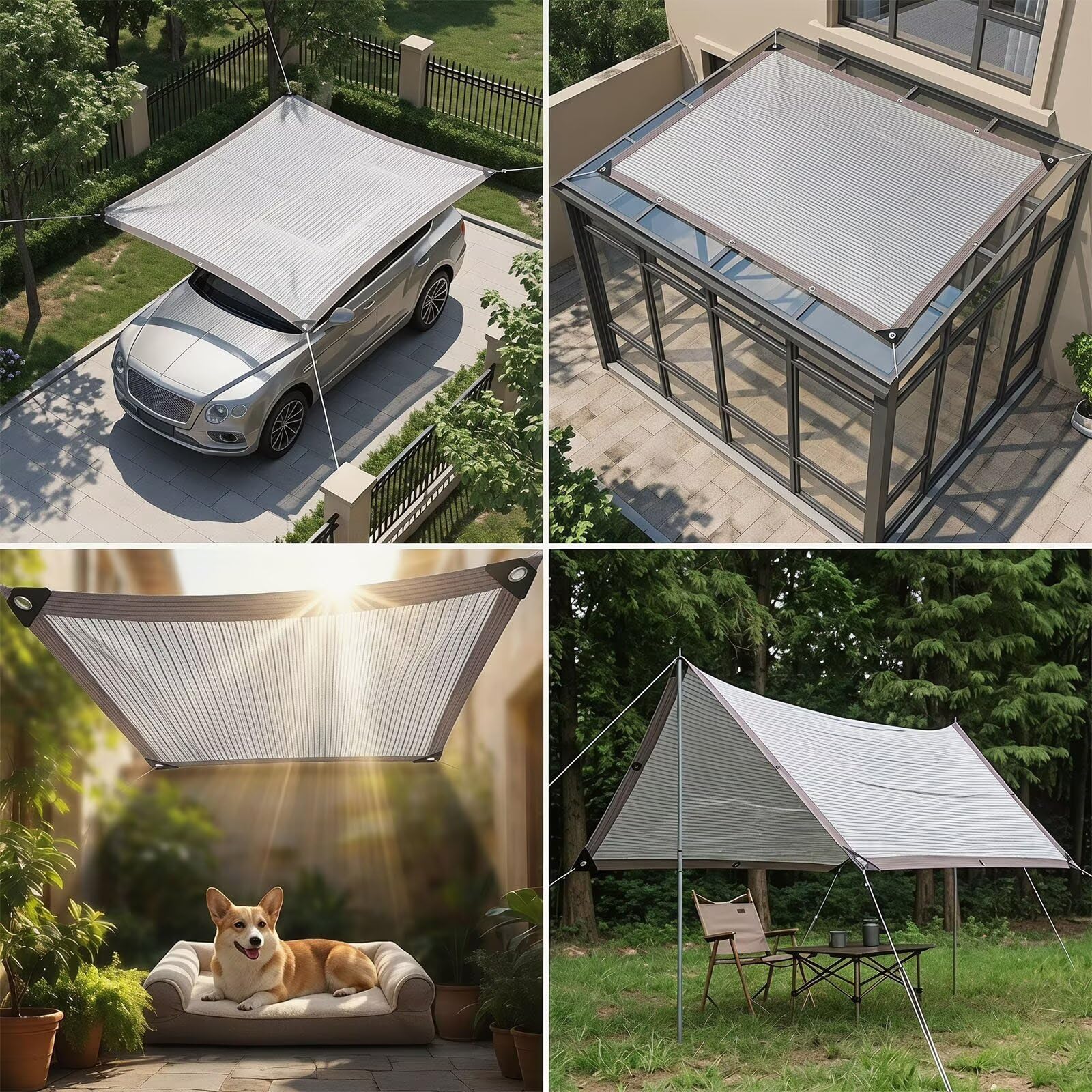 Schattennetz Auto 2.9x16.8 m | Alunetz Hund mit Ösen 75% UV | Alu Sonnenschutz für Camping & Urlaub | Sonnenschutznetz mit Befestigung | Hitzeschutz Aluminium luftdurchlässig