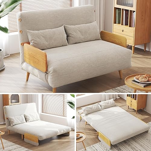 JASIWAY Convertible Sleeper Chair Bed for Adults, 3 in 1 Linen Convertable Futon Chair with Pillow, Fold Out Single Sleeper Couch Guest Bed for Small Spaces, Bedroom, Office, Apartment, Modern, 43.3"