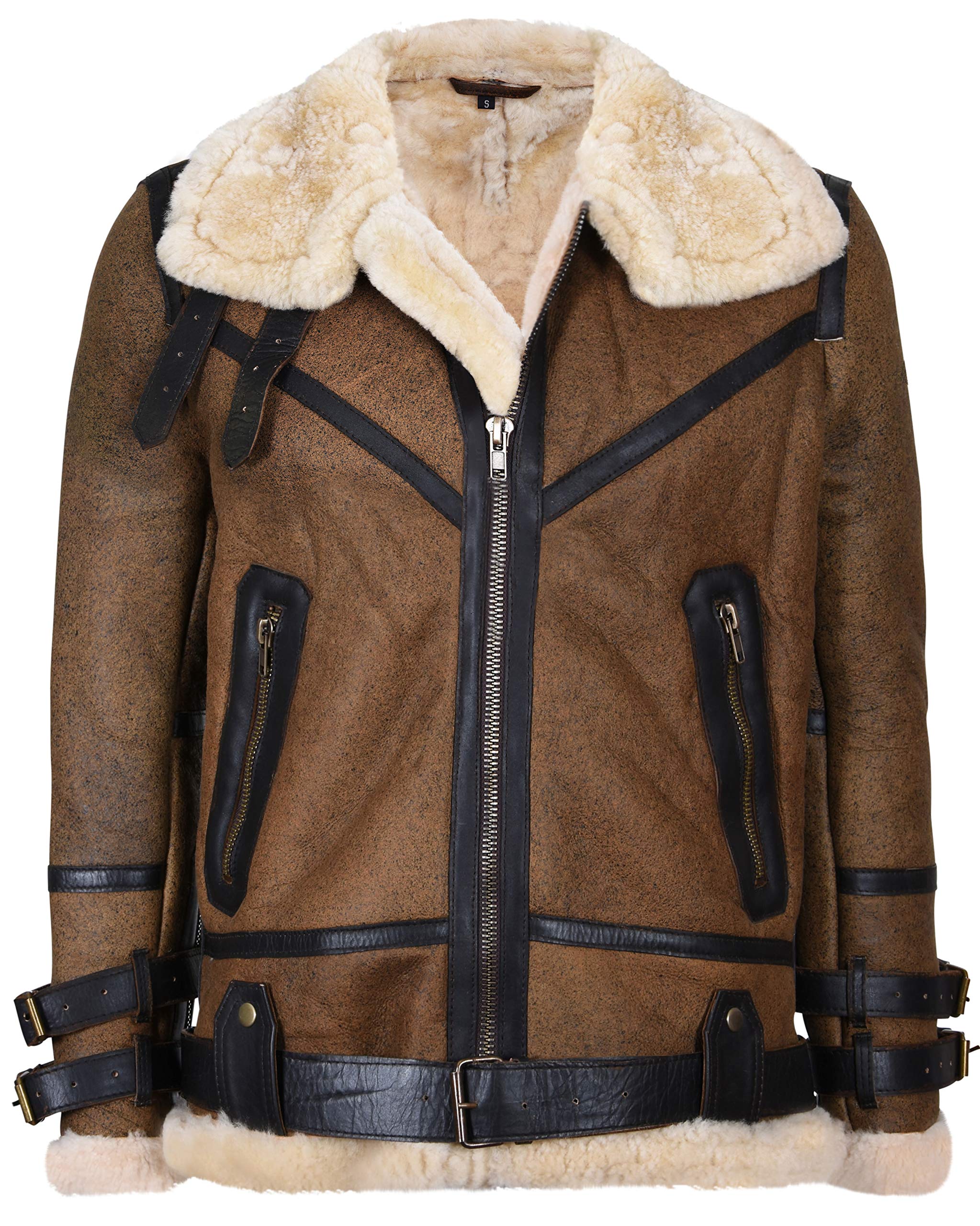 Infinity Leather Men's Brown Vintage Pilot B3 Sheepskin Flying Leather Jacket L