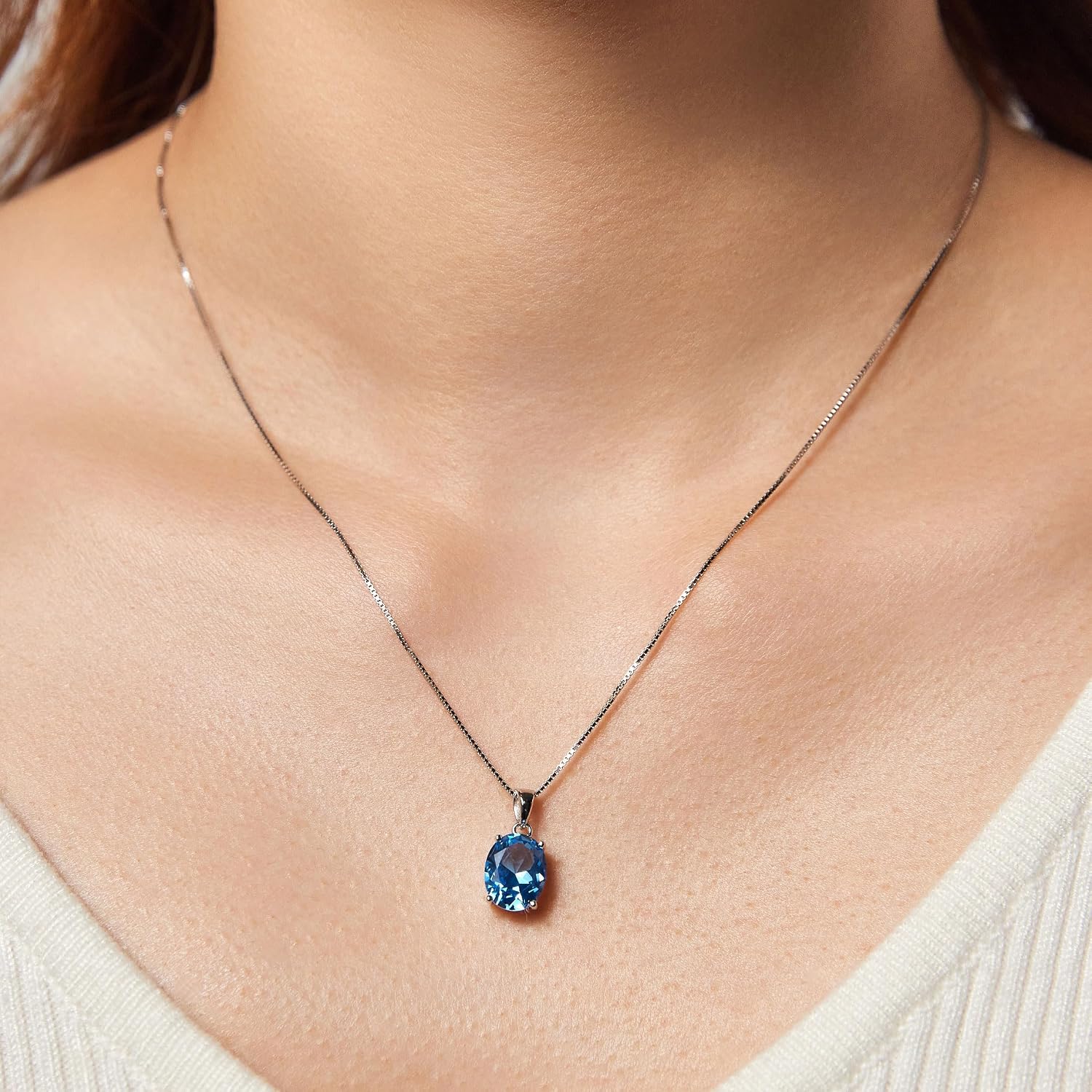 Michooyel 925 Sterling Silver 2.6ct Topaz Pendant Necklace for Women Solitaire Oval Cut Swiss Blue November Birthstone Necklace for Women 16"-18" image 2