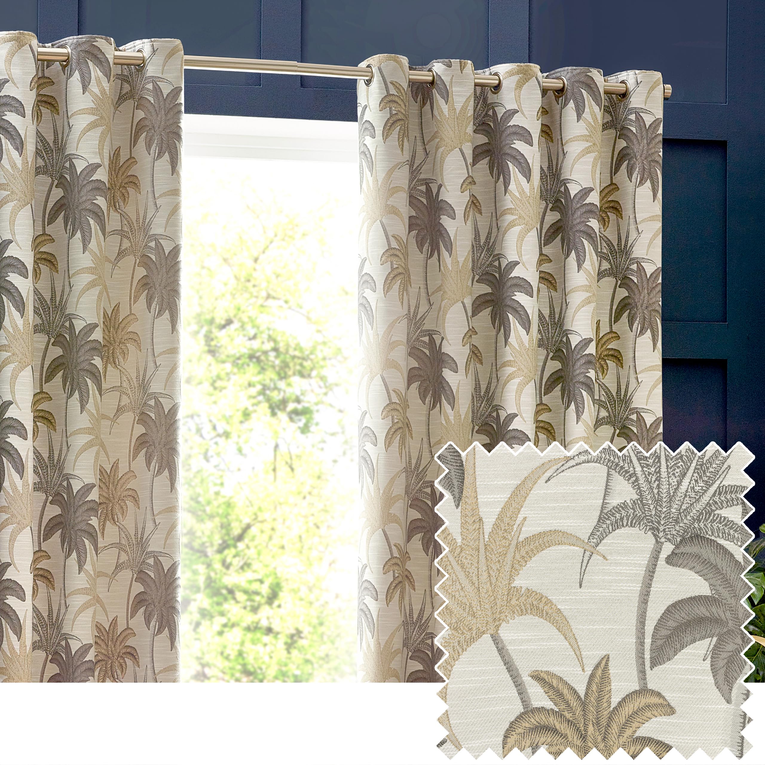 Galapagos Jacquard Eyelet Curtains - Wylder Tropics - Natural - 168cm width x 137cm drop