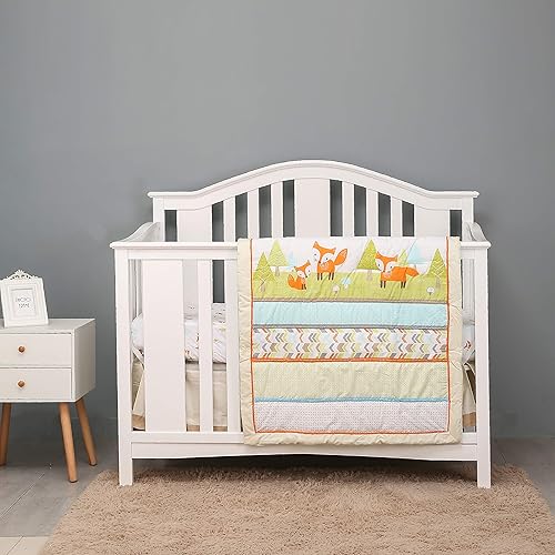 Juego de ropa de cama de 3 piezas de algodón naranja Fox Nursery Crib Set Unisex Animal Theme Baby Bedding Set