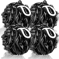 MTDLYICE XXL Loofah Sponge 4 Pack 100g - Extra Large Black Mesh Bath Shower Puff for Men Women, Exfoliating Body Scrubber with Hanging Rope