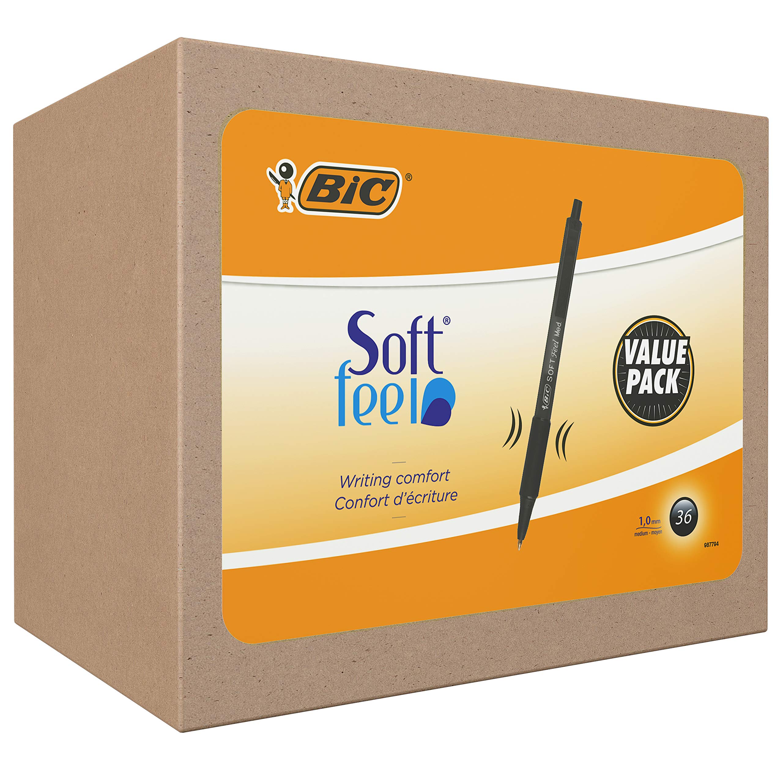 BIC Soft Feel Clic Grip Penne a Sfera a Scatto Punta Media 1.0mm Nero Confezione 36 Pezzi