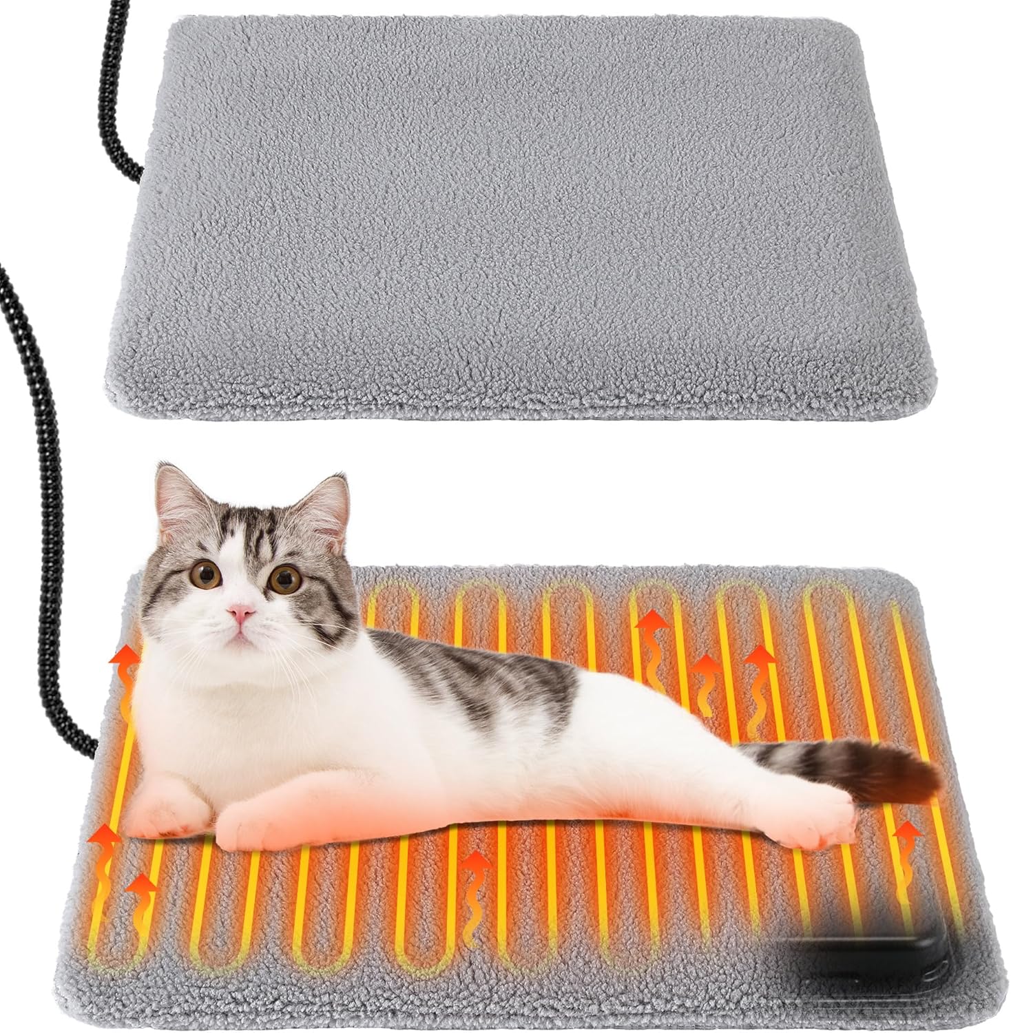 Outdoor Pet Heating Pad with Thermostat, 30W 15.7x12.6 in Indoor and Outdoor Warming Cat House Mat, Outdoors Cat Dog Heated Bed with Antibite Cord for Winter Insulated Waterproof (2 Pack)