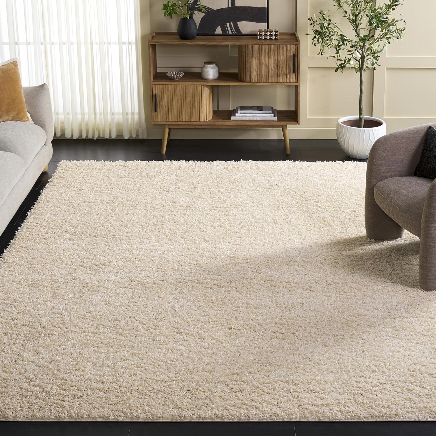 SAFAVIEH Area Rug 9x12 - Athens Shag Collection - Large - Ivory, Non-Shedding & Easy to Clean, Ideal for Living Room, Bedroom, Dining Space (SGA119I)