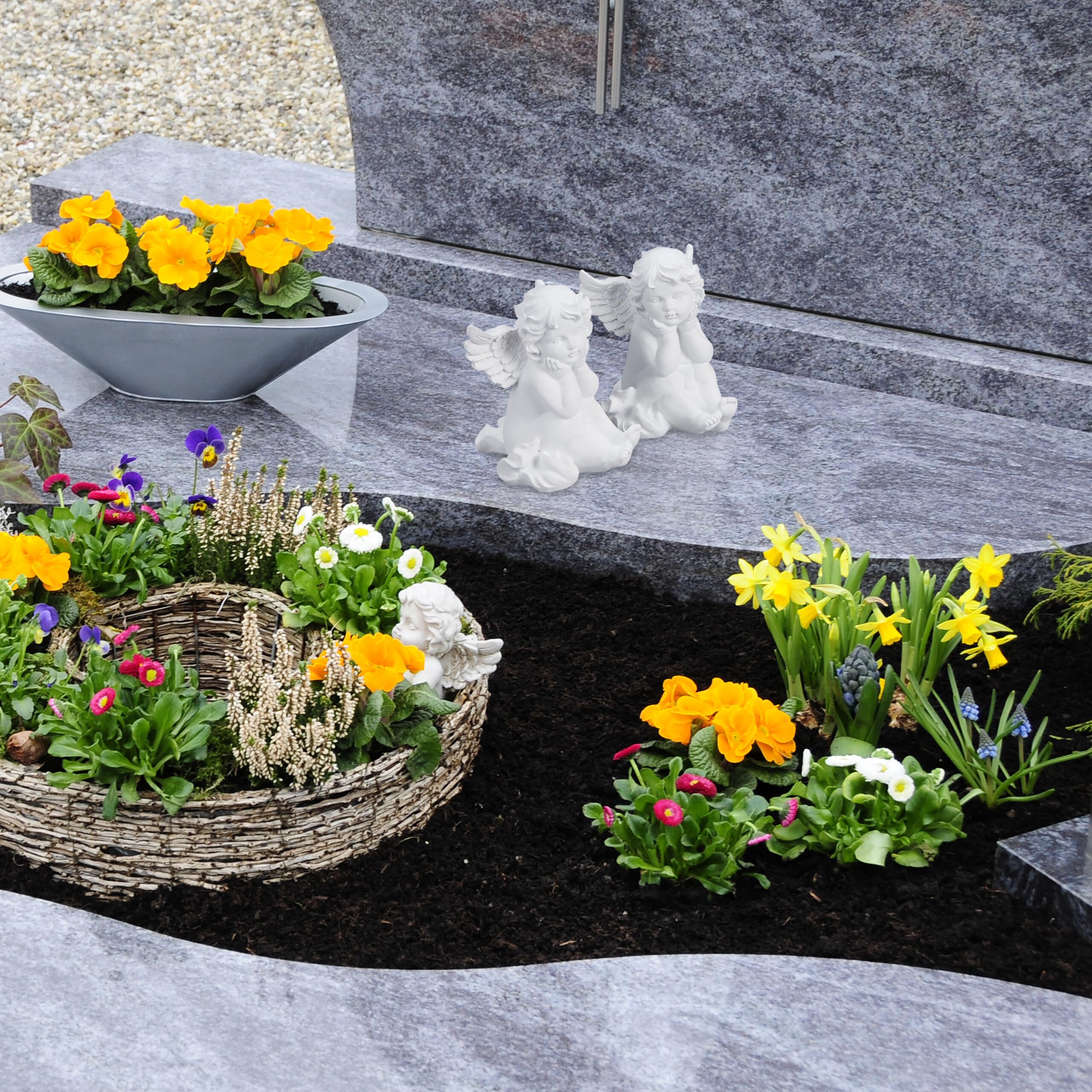 Relaxdays Anioł nagrobny, zestaw 2 sztuk, odporny na warunki atmosferyczne, mróz, wys. x szer. x gł.: 10 x 7 x 9 cm, ozdoba na grób, anioł stróż, żywica poliestrowa, biały