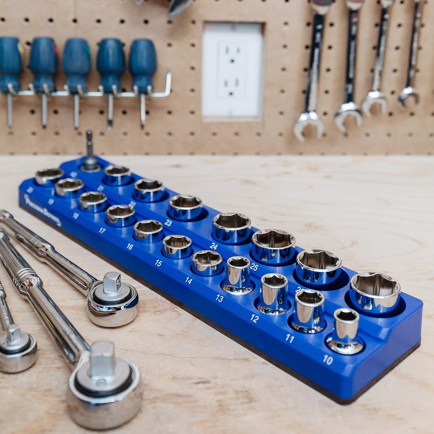 Precision Defined Magnetic Tool Socket Organizer Holder, METRIC, 19 Sockets (1/2-Inch Drive (Metric), Blue)