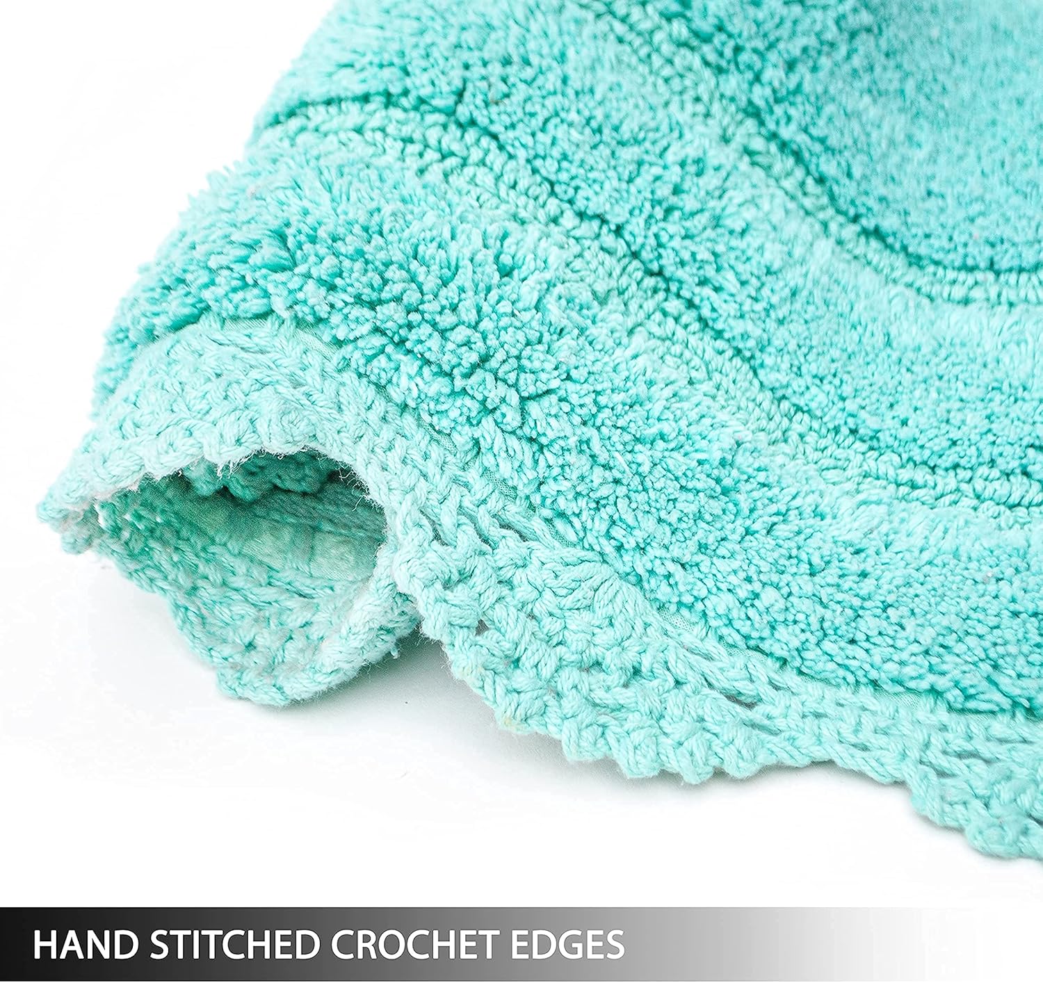 Chardin home Turquoise Crochet Bathrug, 100% Cotton Round bathmat with artisanally Handcrafted Crochet Border, 17x24 Inch Oval tubmat, Small Rug, Perfect for Half Baths, Powder Rooms, bathrooms : Home & Kitchen