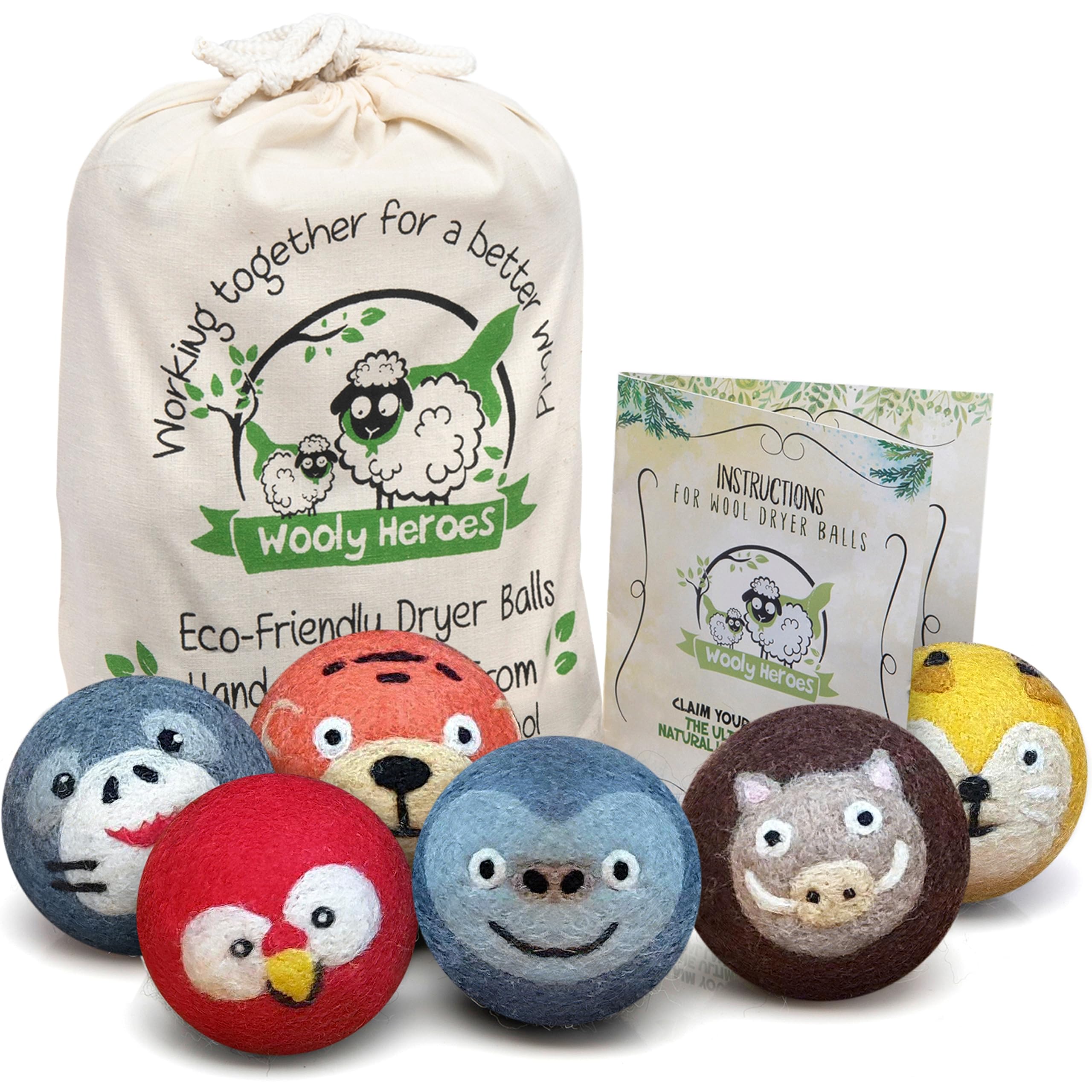 Wooly Heroes Dryer Balls - 100% Organic Wool - Sustainable & Eco-Friendly - Dry 1,000 Loads - Gorilla