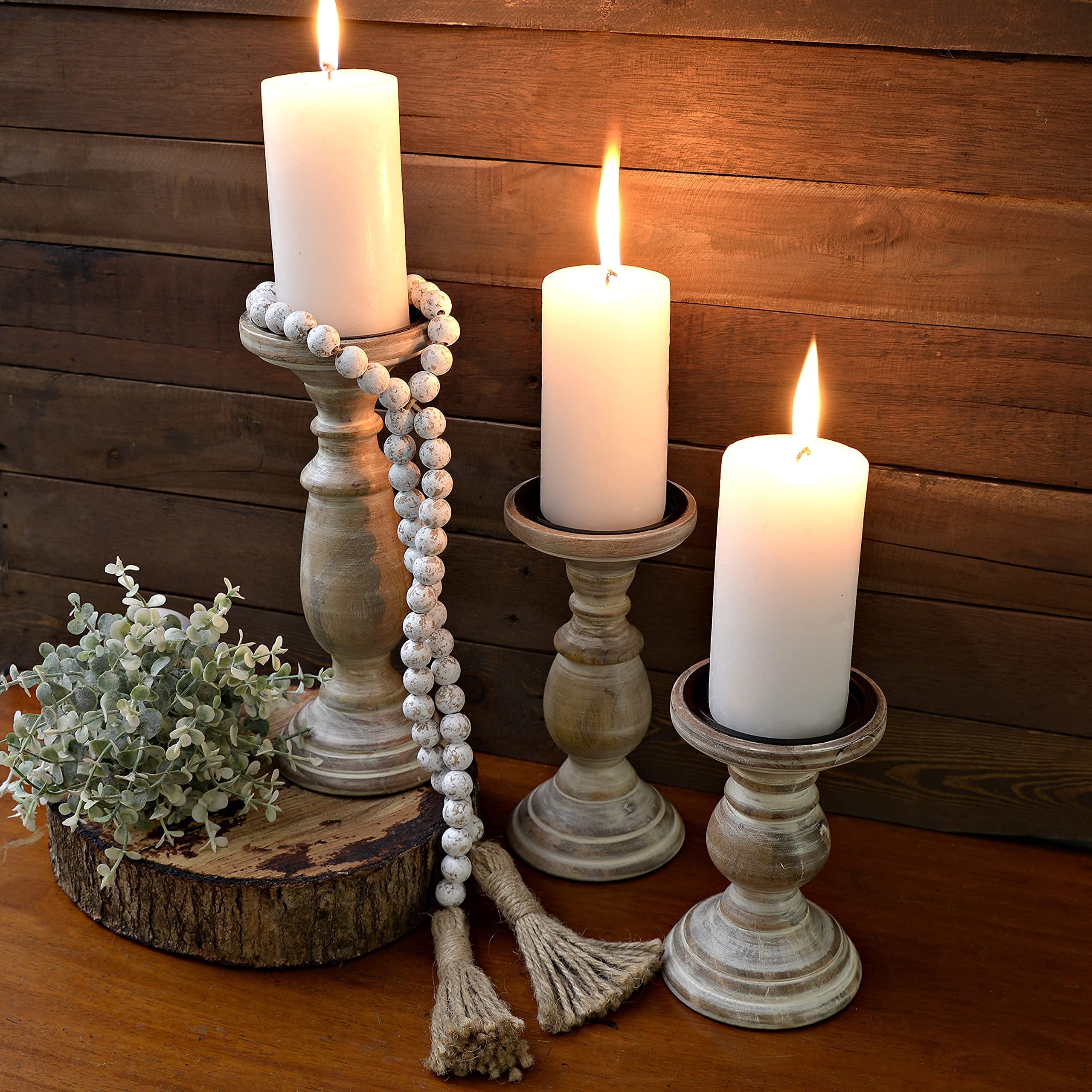 Sets of 3 Candle Holders For Pillar Candles, Wood Pillar Candle Holders