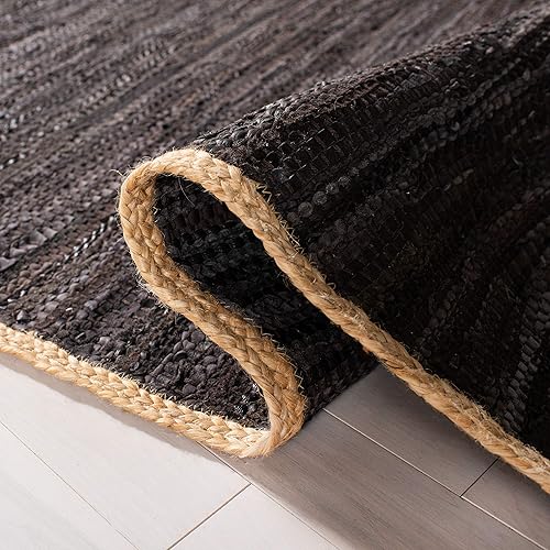 Miniatura 6 de SAFAVIEH Cape Cod Collection - Alfombra de área de 5 x 8 pies, chocolate y natural, cuero hecho a mano y yute, ideal para zonas de alto tráfico en