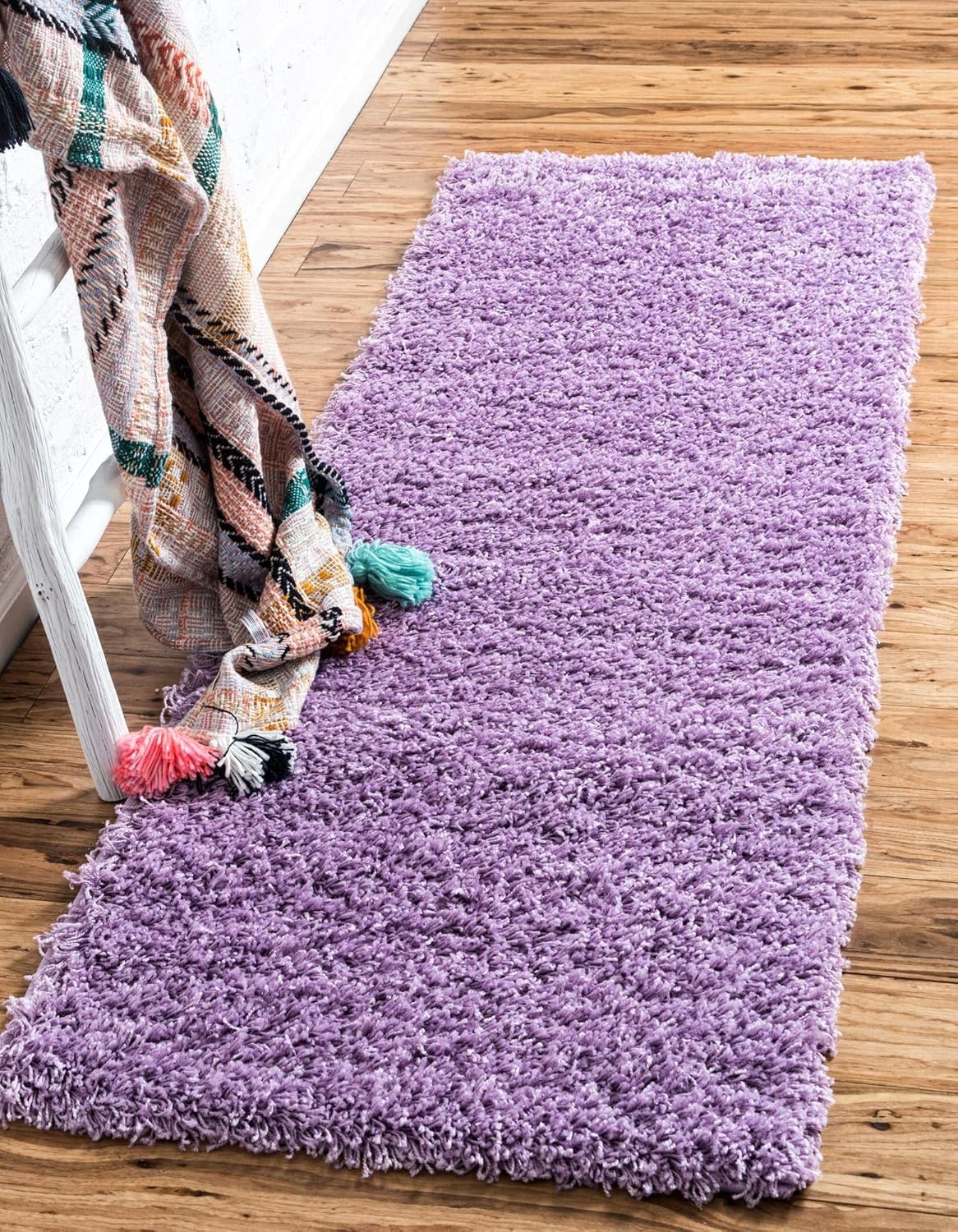 Rugs.com - Uber Cozy Solid Shag Collection Rug  20 Ft Runner Lilac Shag Rug Perfect for Hallways, Entryways