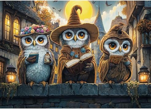 Puzzles for Adults 1000 Pieces, Fantasy Owl Wizards Animal Puzzle