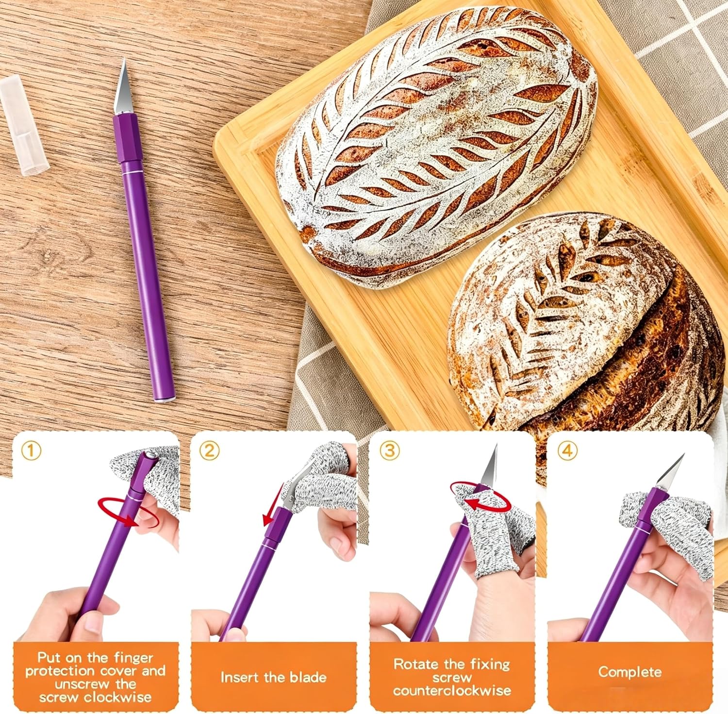 Upgraded Bread Lame with 10 Blades - Professional sourdough Scoring Tool for bread scoring tool Safety Cover & Ergonomic Handle - Premium Bread Scoring Knife for Artisan Bread Making (1, Purple)