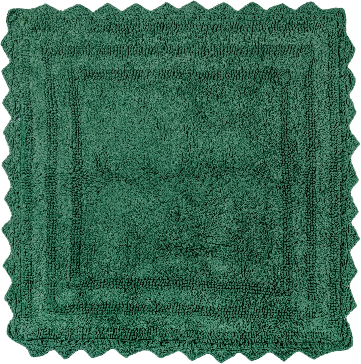 RAJRANG Foliage Green Square Cotton Bath Rug | 24 Inch Reversible Bathroom Mat with Crochet Trim | Soft, Absorbent Rug for Bathroom, Vanity, or Kitchen Use