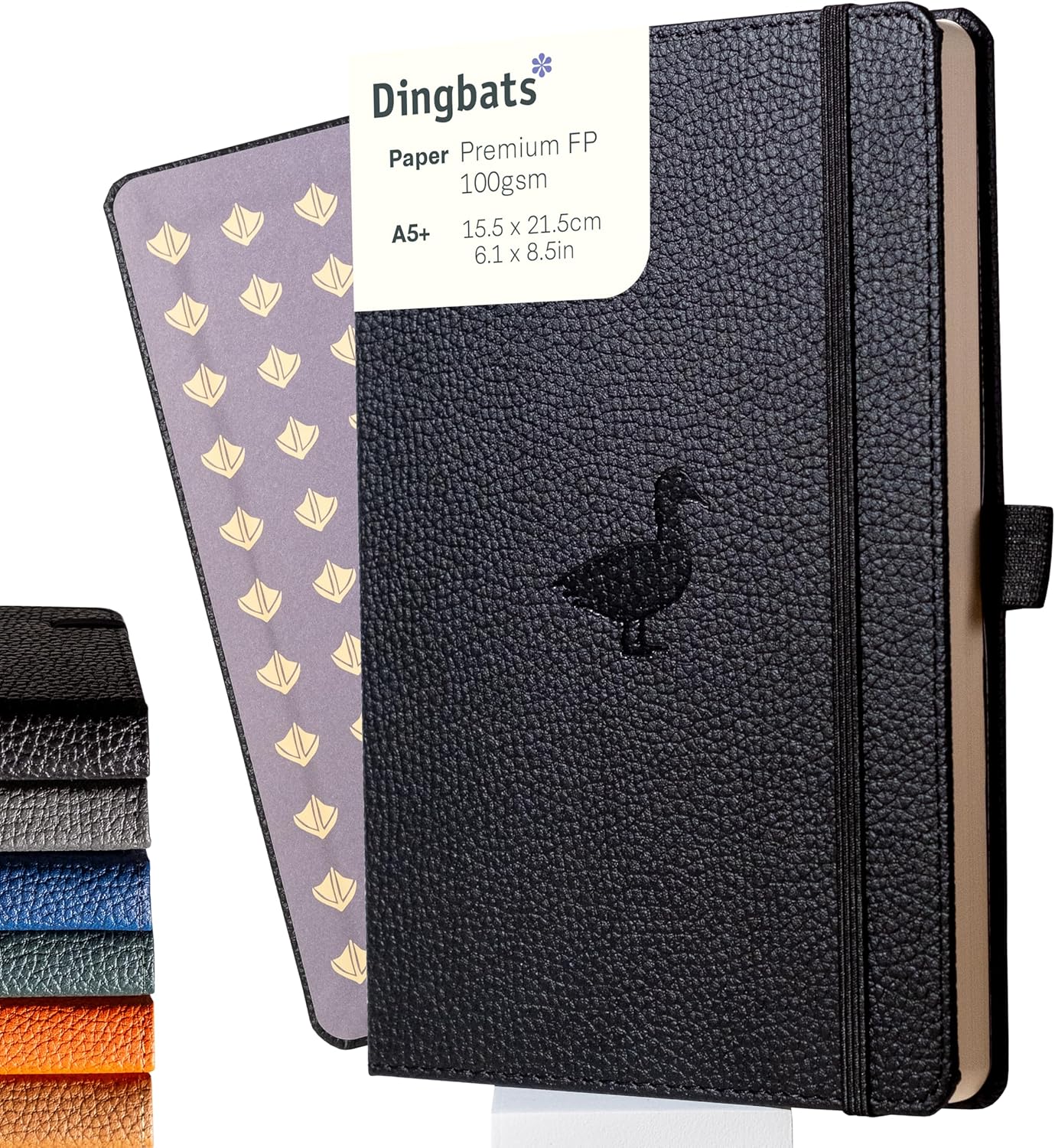 Dingbats* Wildlife Dotted Writing Journal Notebook A5 - Vegan Leather Hardcover - Ideal for Work, Travel - Pocket, Elastic Closure, & Bookmark