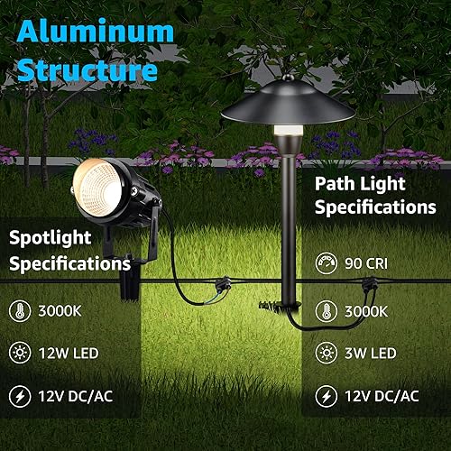 Miniatura 2 de SUNVIE Kit de iluminación LED de bajo voltaje para paisaje de 12 V, con conectores, luces de camino de bajo voltaje con focos, luces de camino de