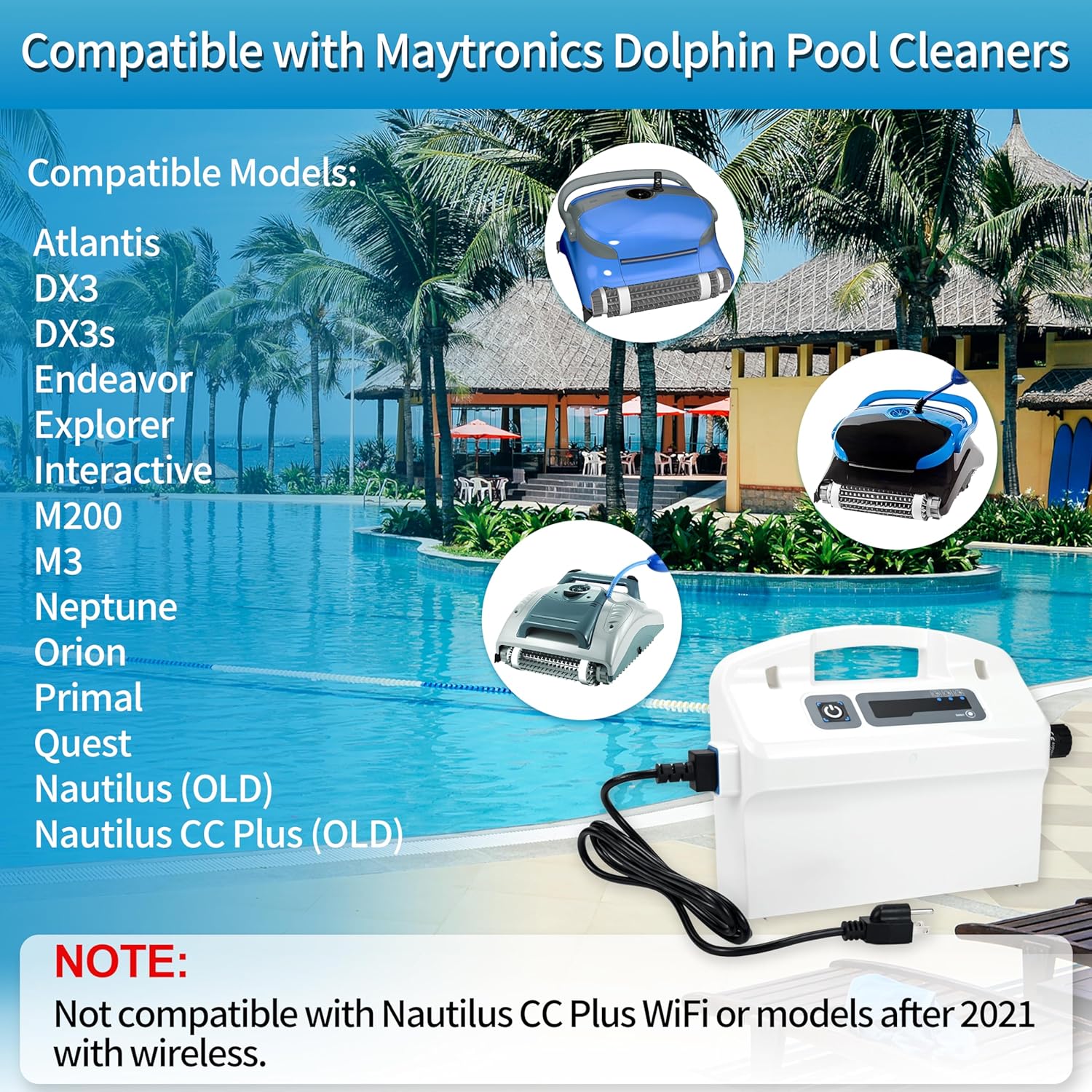 9995672 Power Supply with Weekly Timer, Includes Power Cord, 180W – Compatible with Maytronics Dolphin Atlantis, DX3, DX3s, Endeavor, M3, Nautilus(Old), Nautilus CC Plus(Old), Neptune, Primal, Quest