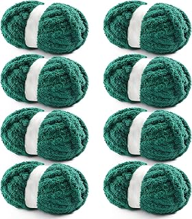 8 Pack Chunky Yarn for Hand Knitting - Chunky Chenille Blanket Yarn for Crocheting - Jumbo Fluffy Yarn for Crochet - Super Bulky Yarn 28.4 yds 7.7 oz Each Skein (Dark Green)