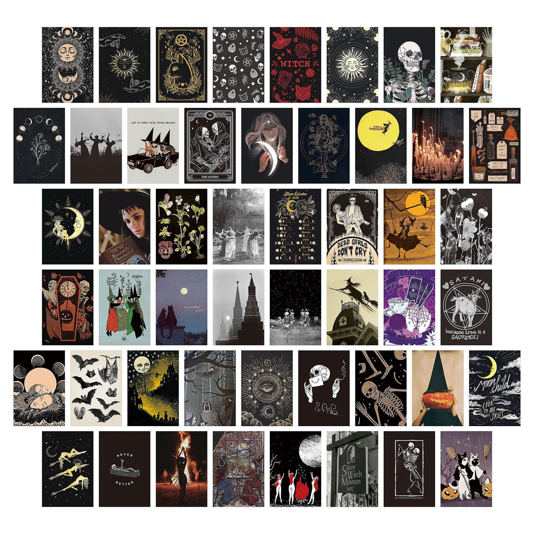 Wasise Gothic Wall Decor - 50PCS 6 X 4 INCH Gothic Postcard Set, Vintage Decor, Goth Bedroom Decoration, Halloween Bedroom Decoration, Halloween Wall Art, Skeleton Poster, Goth Home Decorations