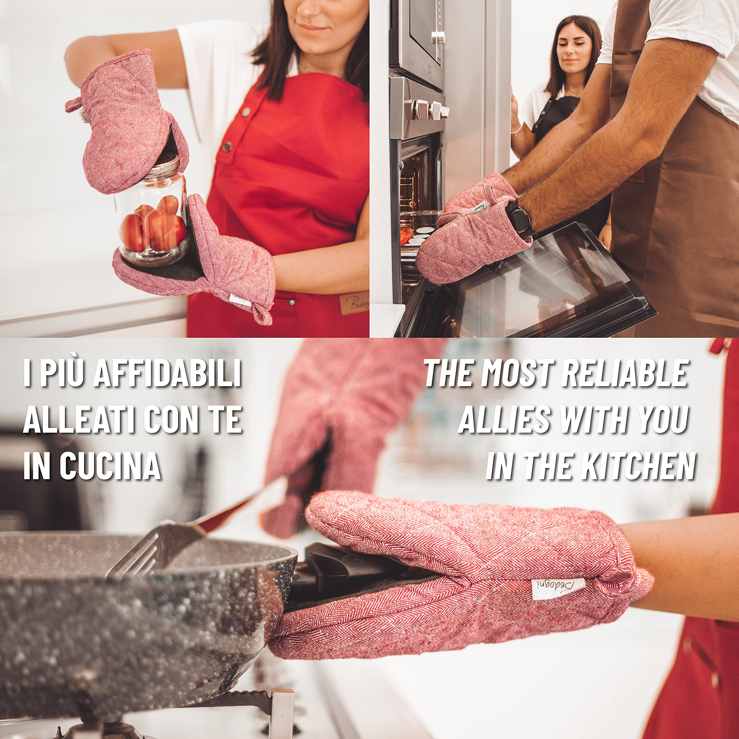 Guanti da Forno e Barbecue in Spesso Cotone con Prese in Silicone Anticalore,Guanti da Cucina per Cucinare - Appendibili - Regalo donna - Regalo uomo