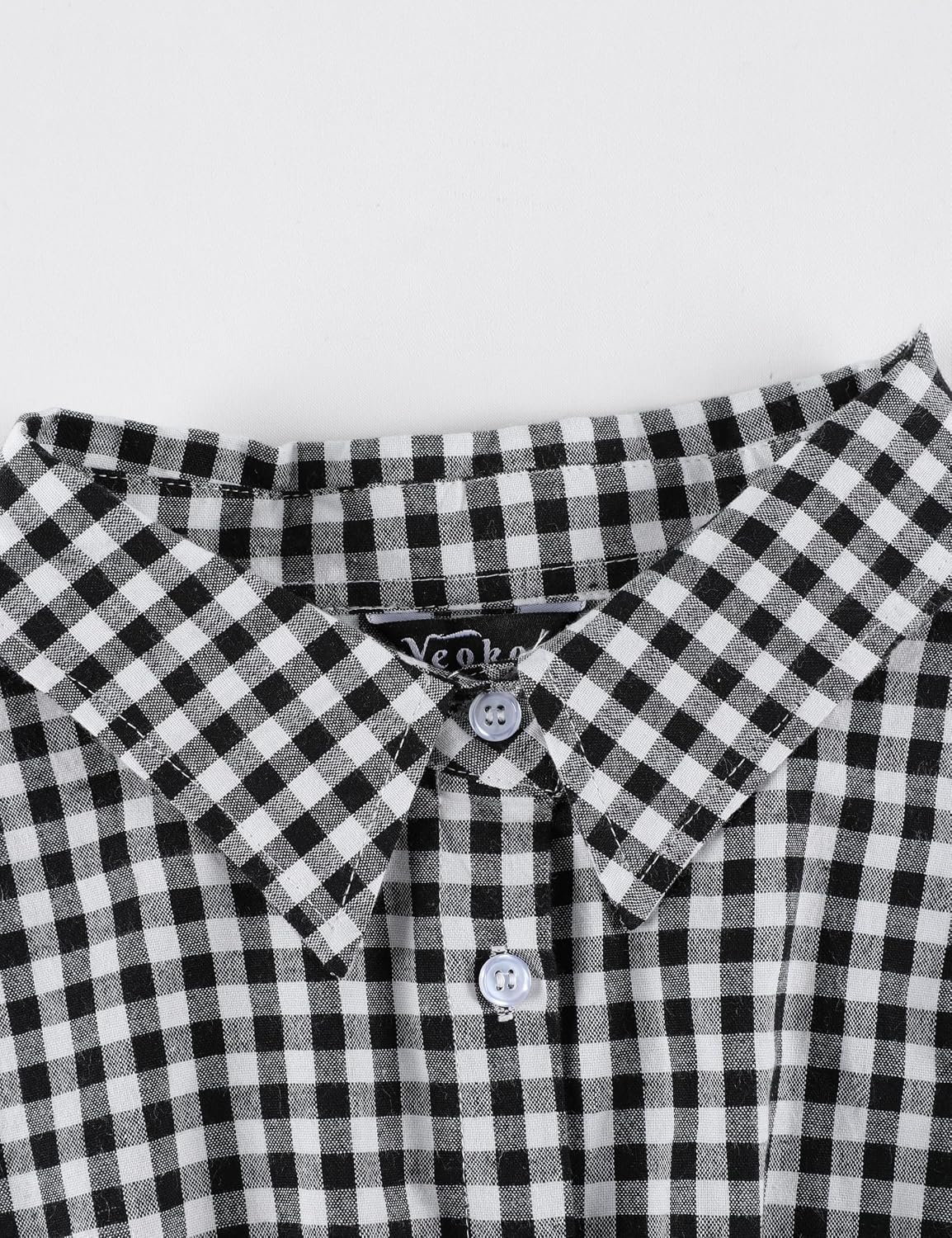 Yeokou Women's Gingham Button Down Jumpsuits Short Sleeve Pleated High Waist Wide Leg Pocketed Casual Daily Travel Outfits