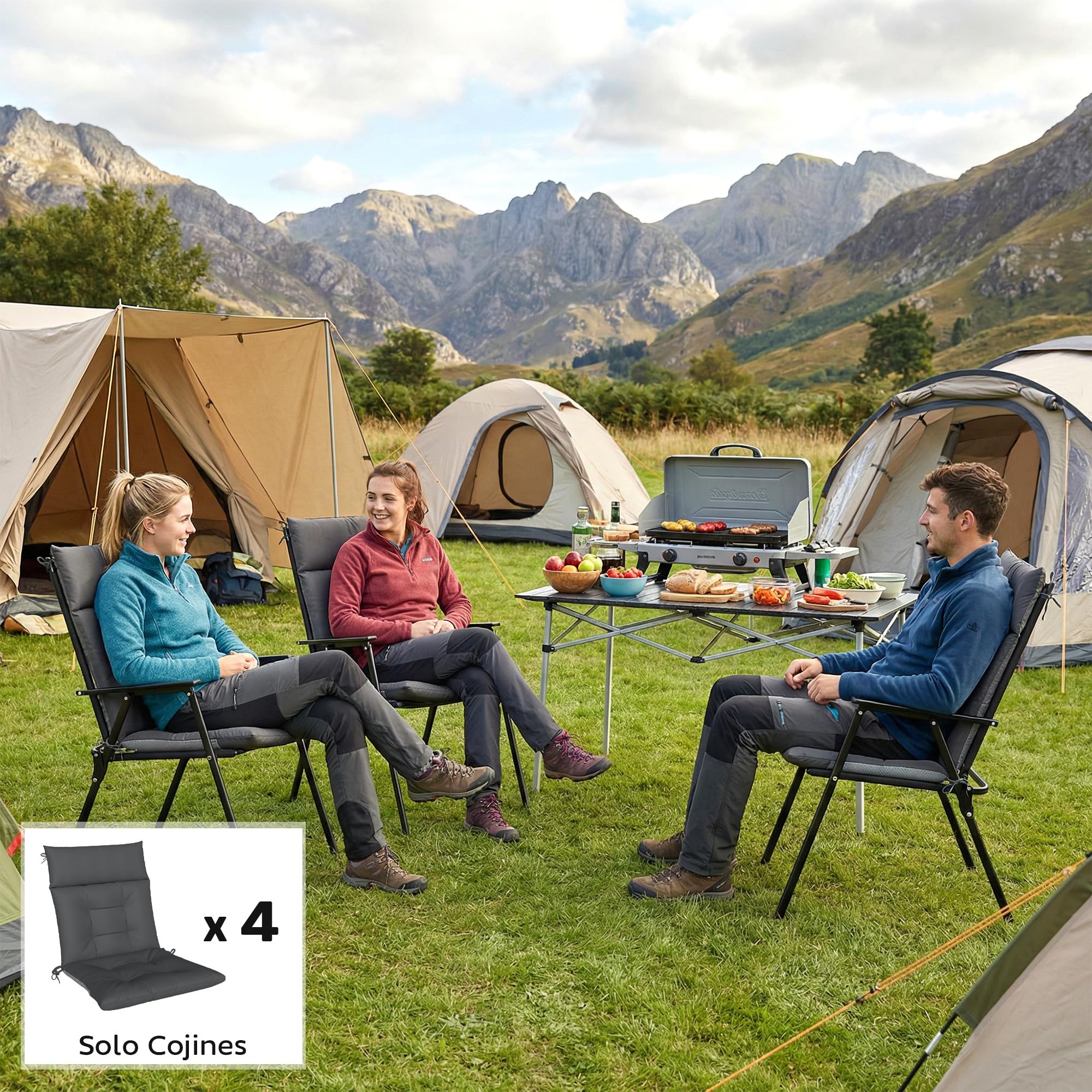 Outsunny Set de 4 Cojines para Sillas, Cojines para Jardín, Colchones de Banco con Respaldo, Correas, Impermeables y Antideslizantes, para Interior y Exterior 112x53x8 cm, Gris Oscuro