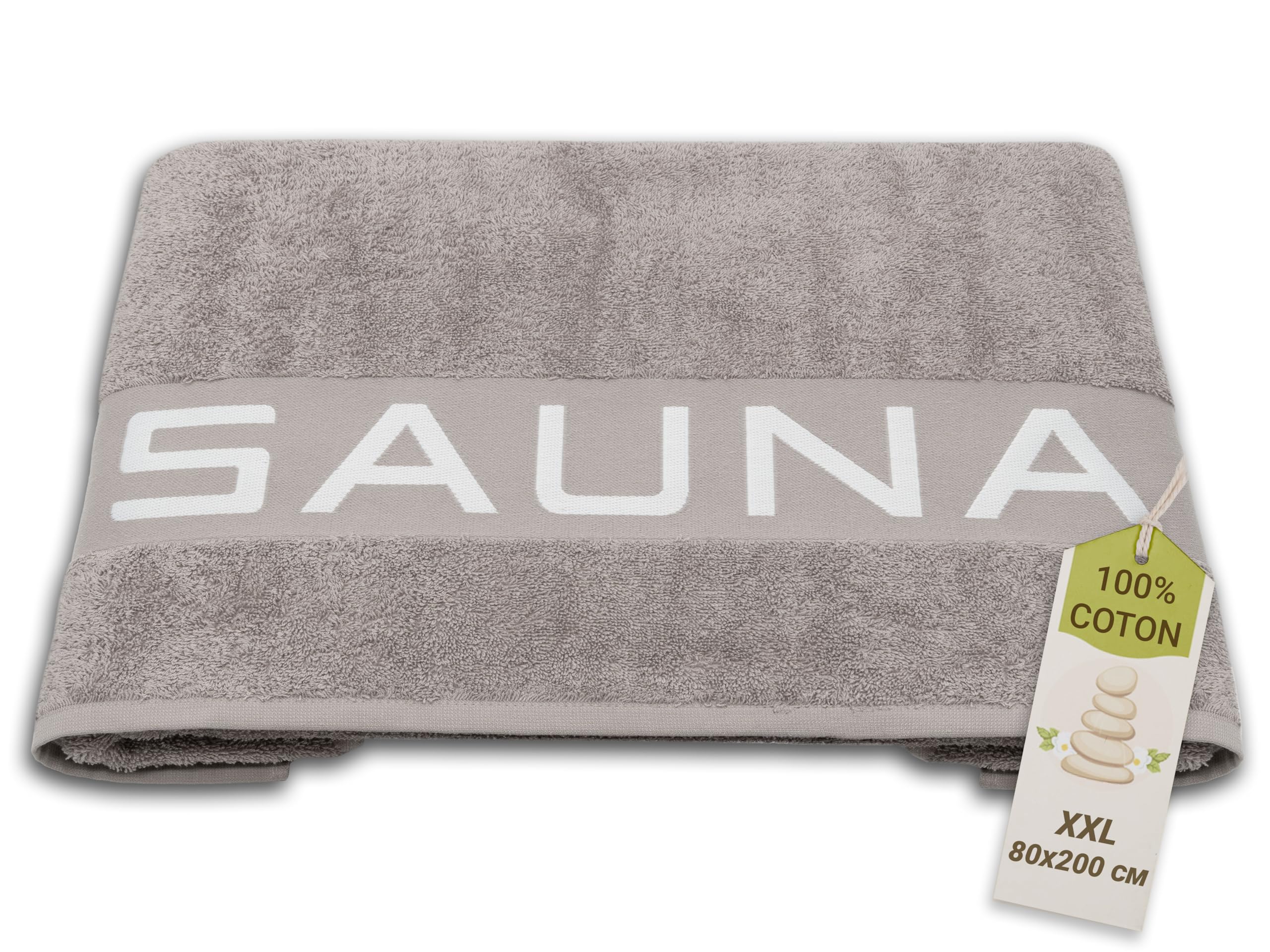 Serviette de sauna haut de gamme 80x200 en coton avec bordure moderne