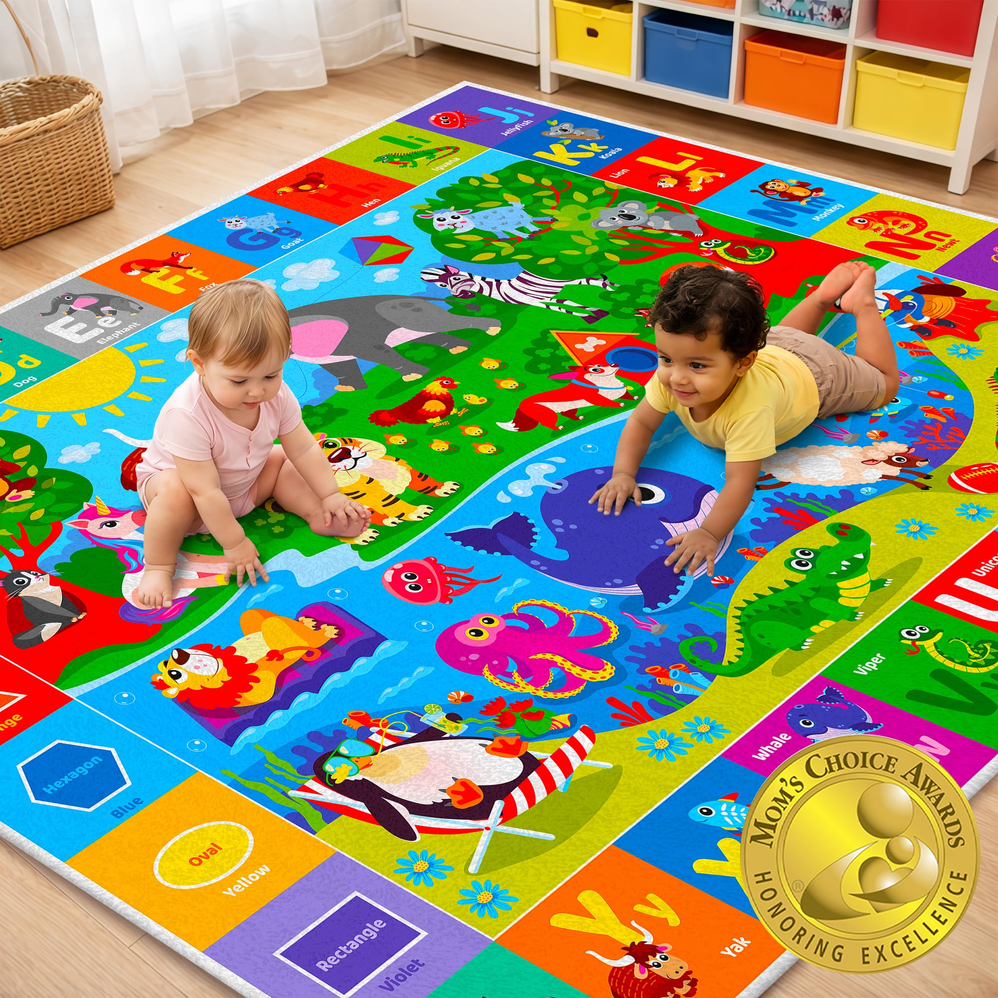 QUOKKA Baby Play Mat for Floor – Super Soft Plush Surface ABC Rug for Toddlers & Infants – Extra Thick (0.3in) Non-Slip Padded Nursery Mat for Crawling & Fun – Foldable Gift Rug