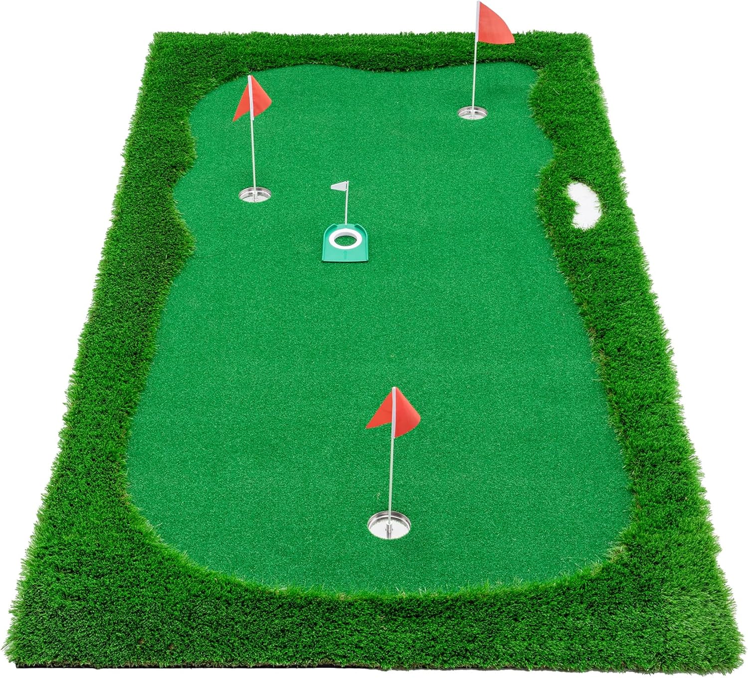Golf Putting Green 5x10ft Thickening Golf Putting Mat for Indoor & Outdoor Professional Practice Putting Mat with 3 Metal Cups with Flags, 1 Removable Golf Cup, 6 Golf Balls and 2 Slope Mats