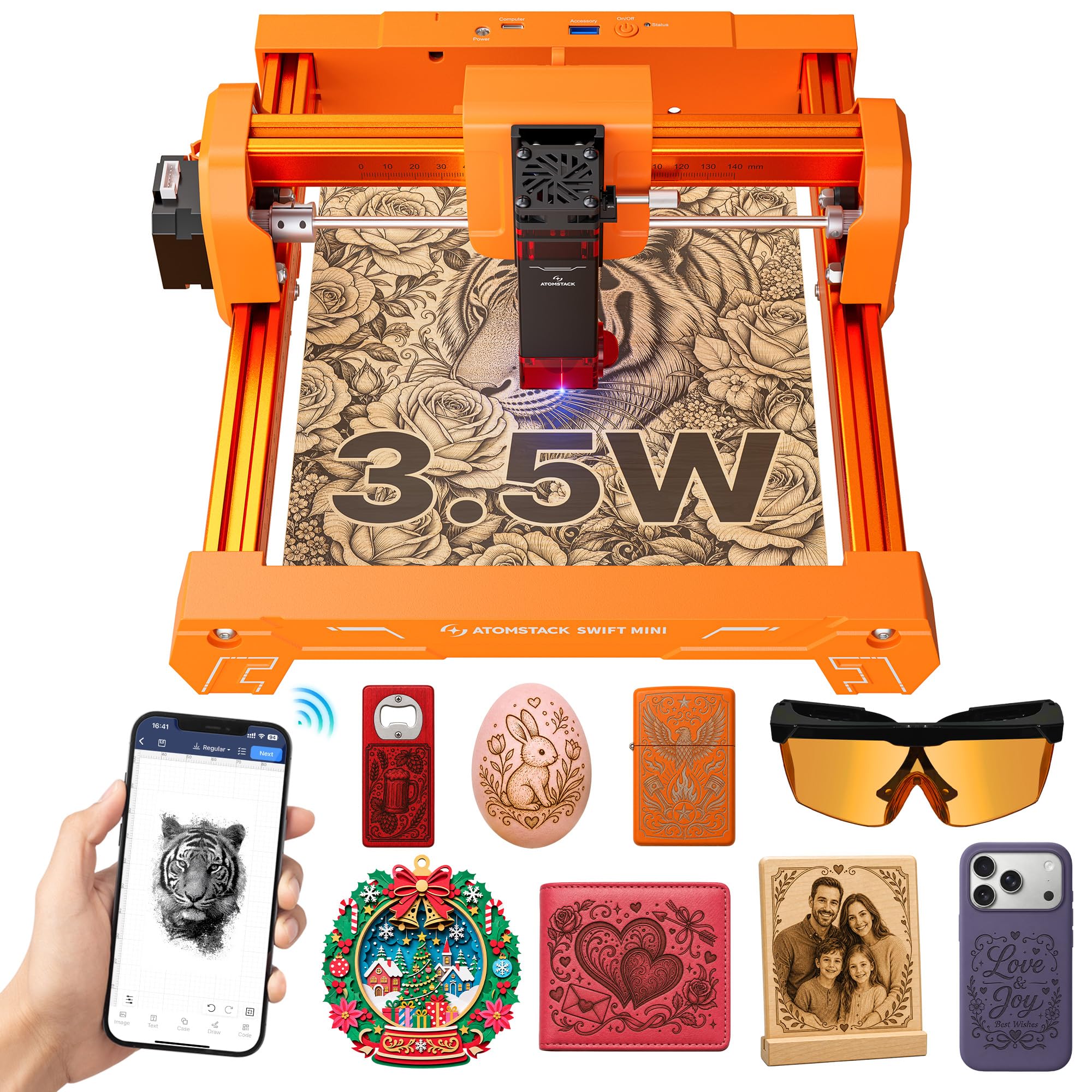 ATOMSTACK Swift Laser Engraver Machine, Business, Orange 3.5W Laser Cutter