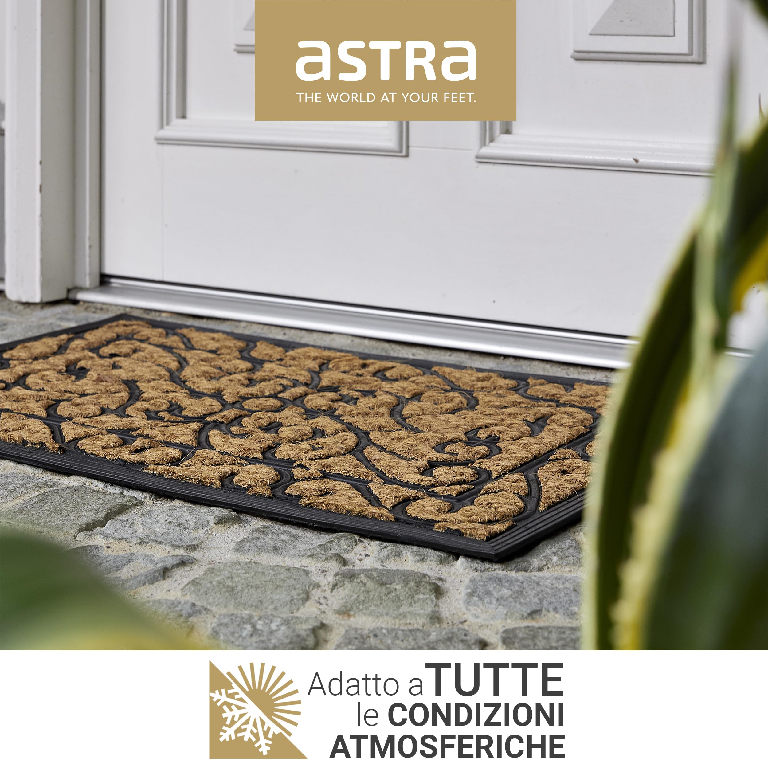 Astra Zerbino antiscivolo per esterni resistente alle intemperie - Coco Deluxe zerbino d'ingresso in gomma e cocco - 45x75 cm set di 2 Rilievo