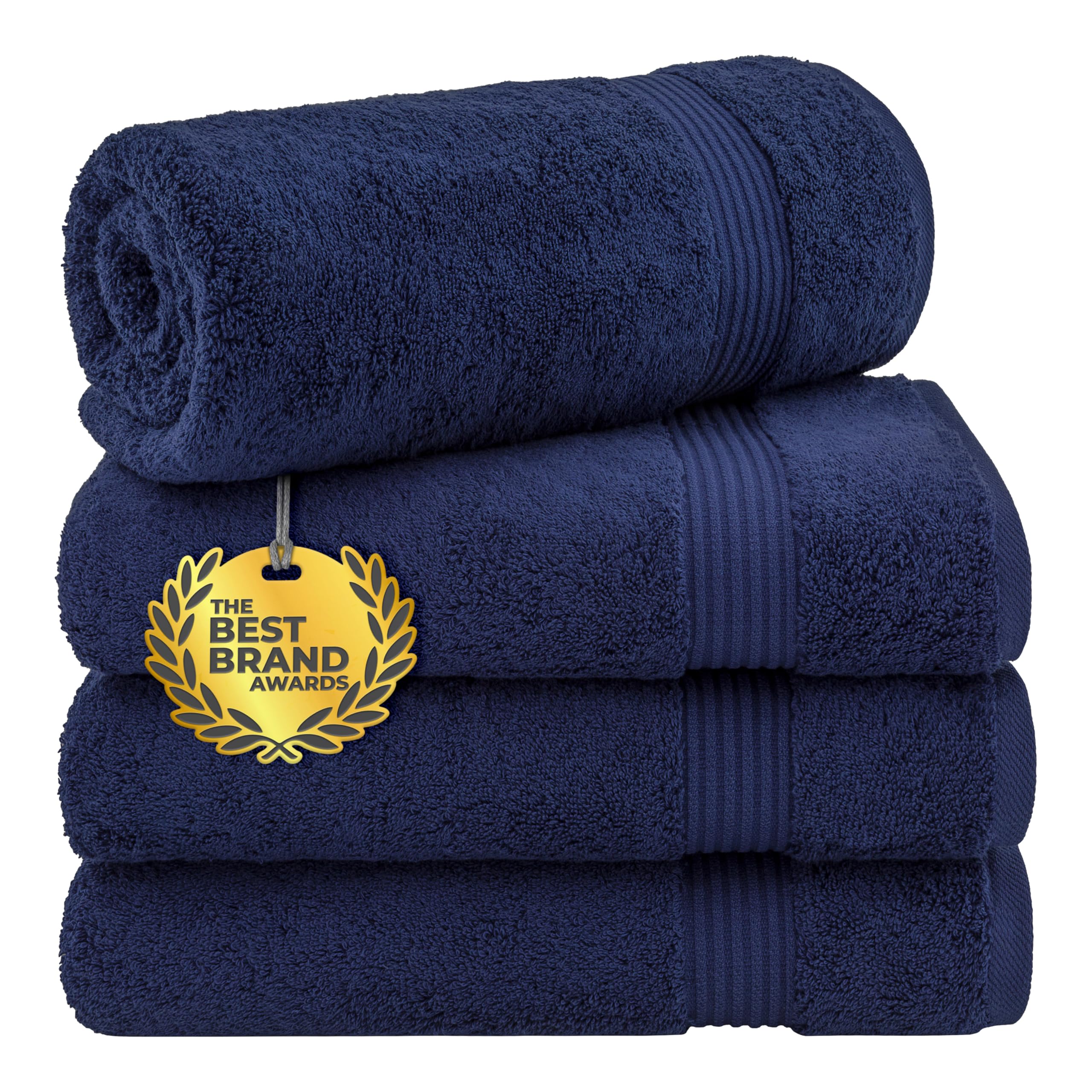 Hotel & Spa Quality 100% Turkish Genuine Cotton, Absorbent & Soft Decorative Luxury 4-Piece Bath Towel Set by United Home Textile, Navy Blue