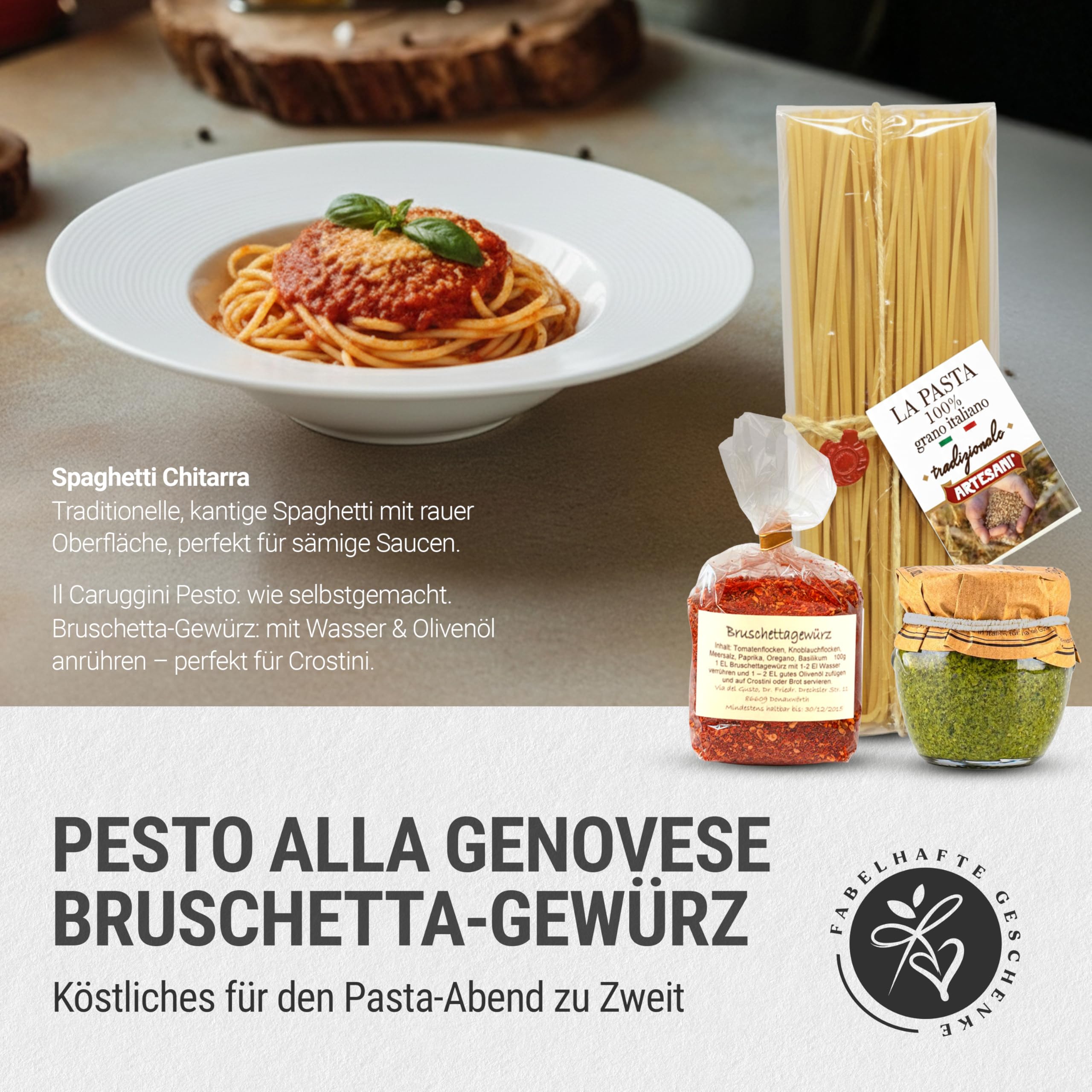 Geschenkkorb Bella Italia mit Rotwein, Olivenöl, Aceto Balsamico, Pasta, Pesto, Tartufini - Wein Geschenk für Männer & Frauen