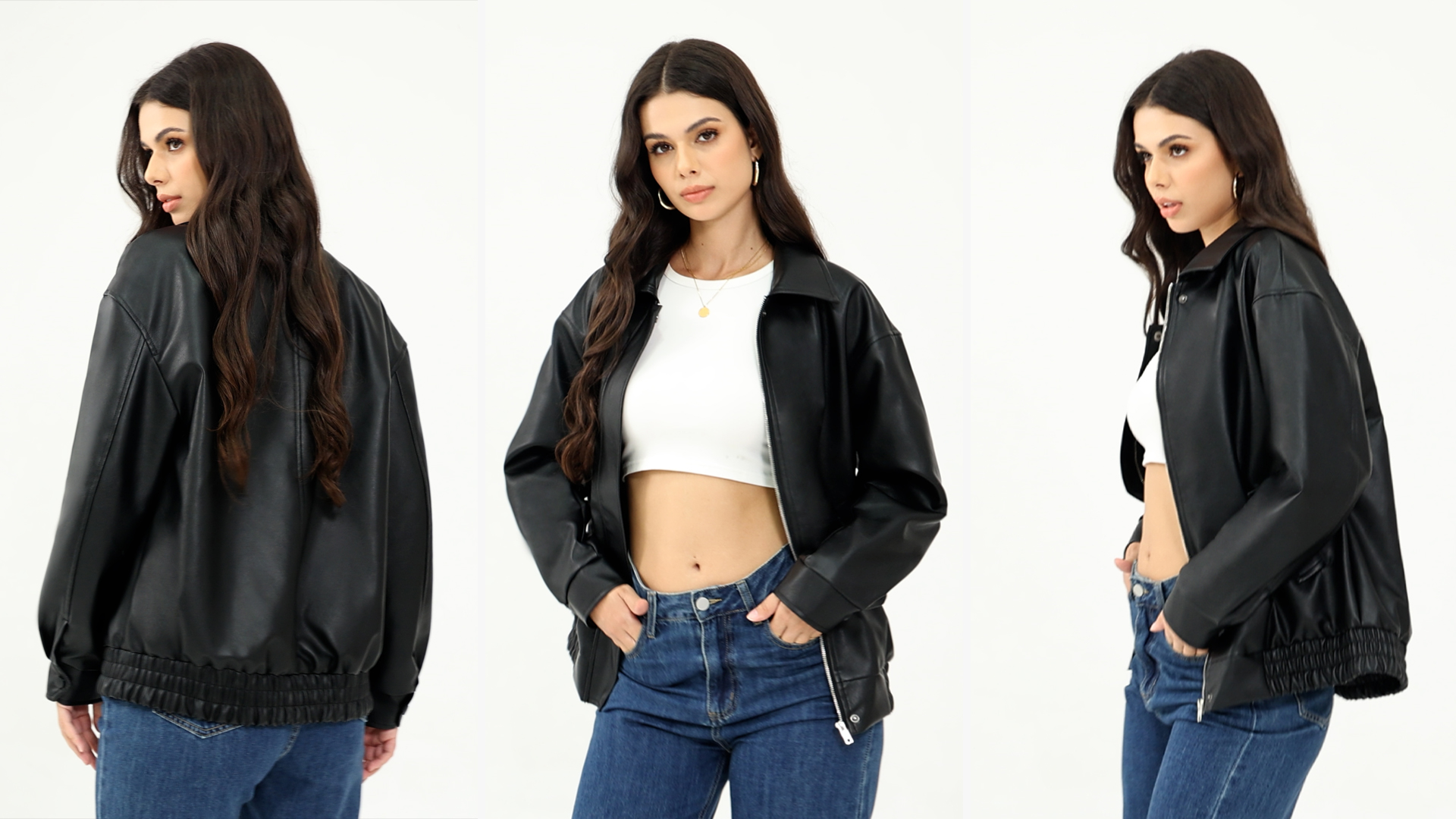 Casly Lamiit Womens Faux Leather Jacket Oversized Motorcycle