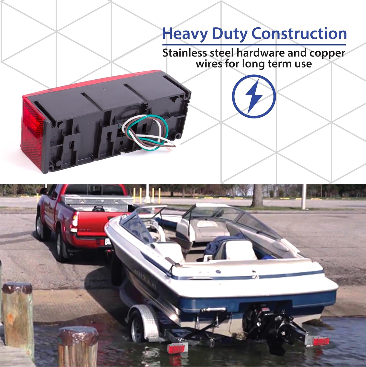 Wellmax 12V LED Boat Trailer Lights Kit, Attachable tail lights for RV, marine, boat, trailer, camper, Low Profile Submersible and waterproof